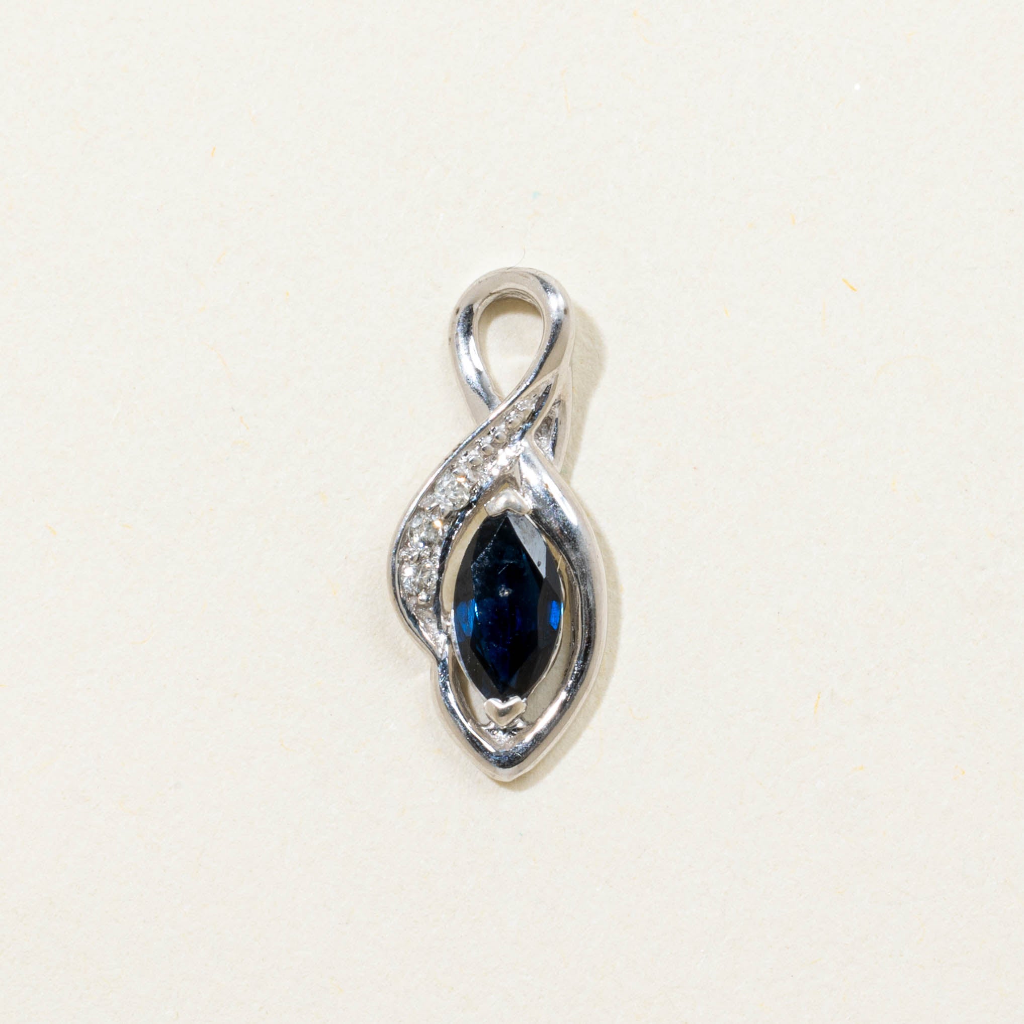 10k Marquise Cut Sapphire & Diamond Accented Pendant