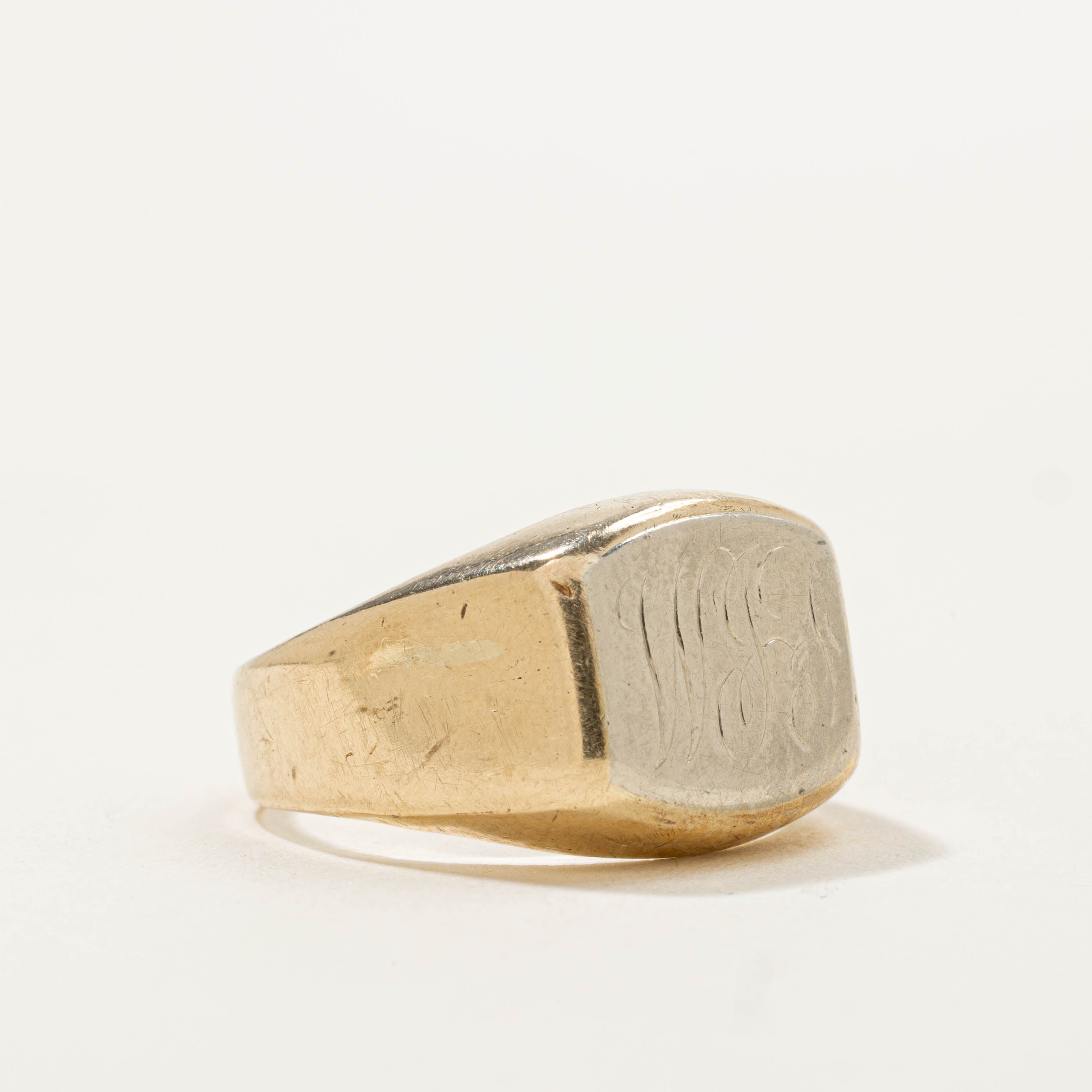 10k Two Tone Initialized Signet Ring | SZ 7.5