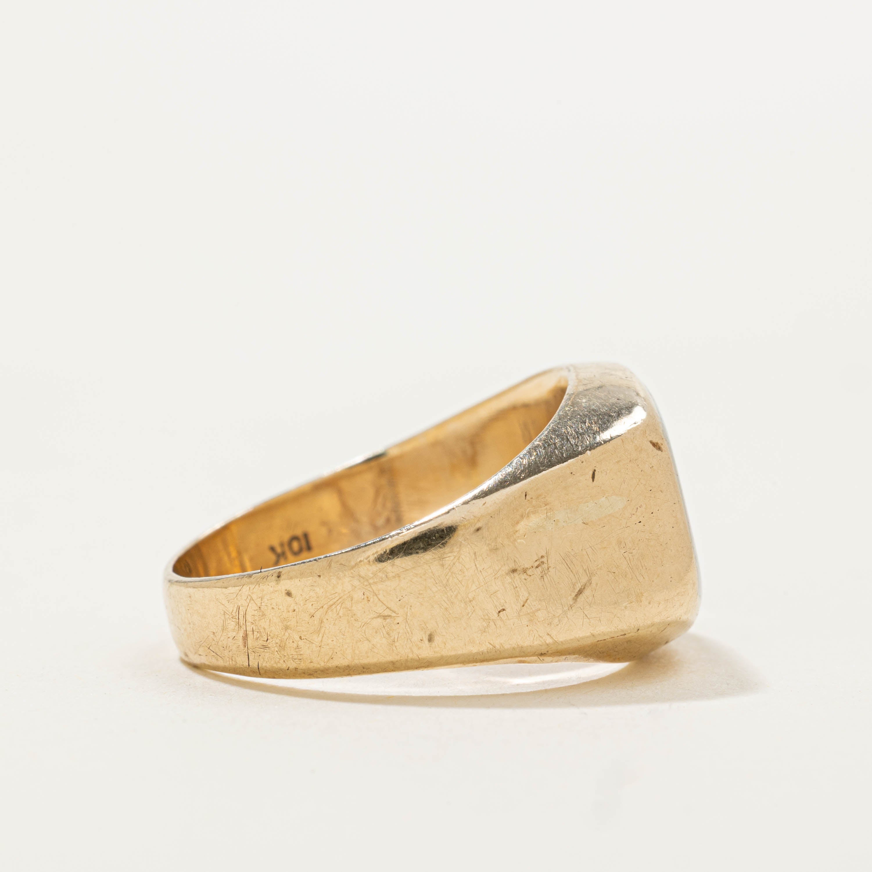 10k Two Tone Initialized Signet Ring | SZ 7.5
