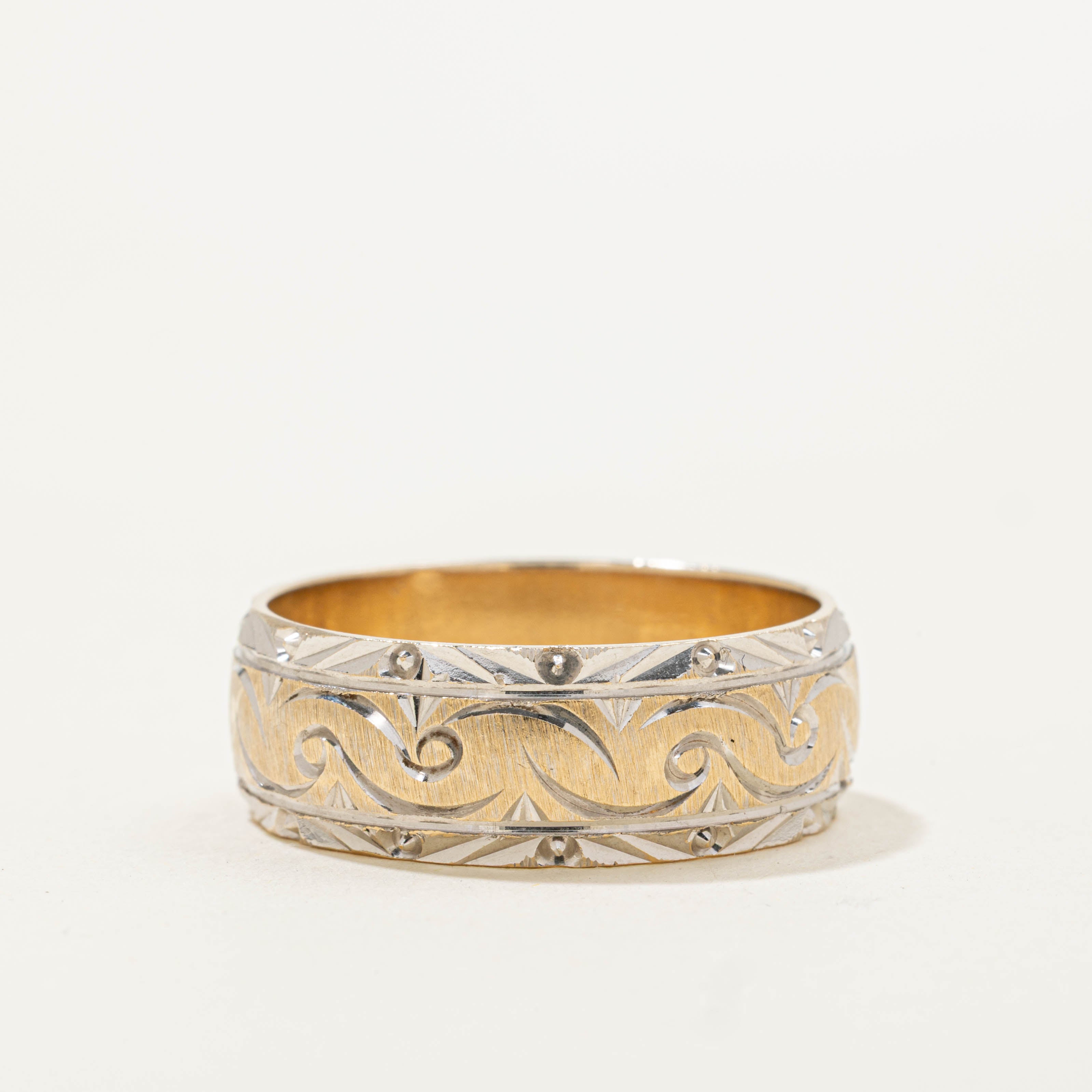 14k Two-Tone Spiral Engraved Band | 7.95mm | SZ 10.5