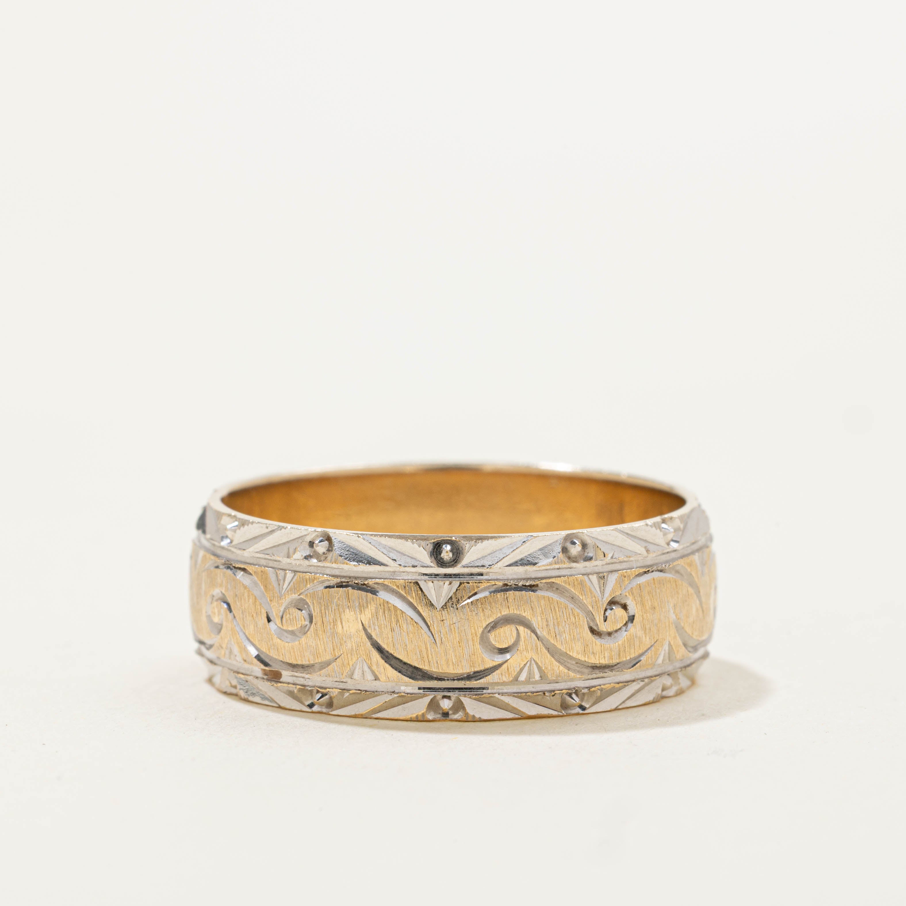 14k Two-Tone Spiral Engraved Band | 7.95mm | SZ 10.5