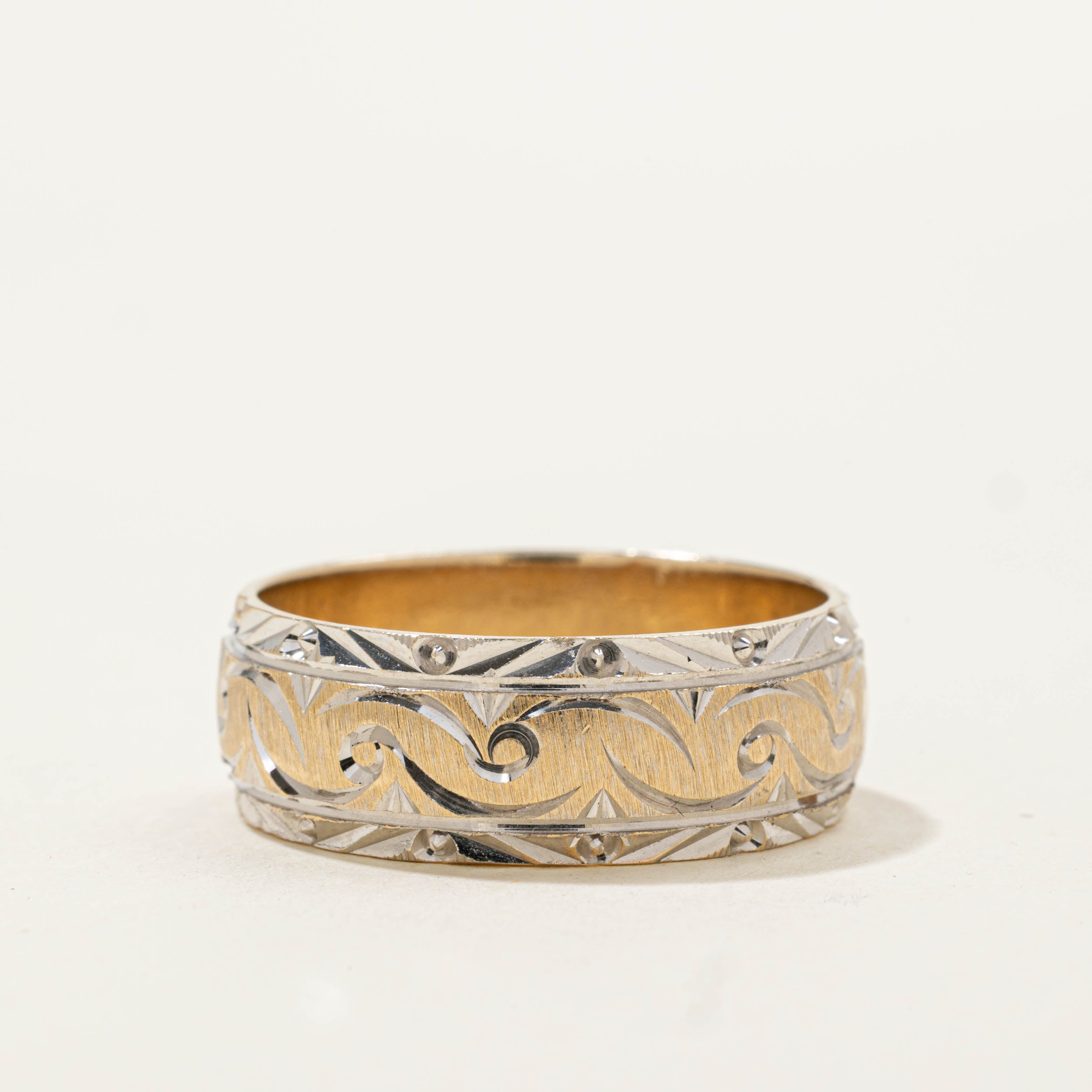 14k Two-Tone Spiral Engraved Band | 7.95mm | SZ 10.5