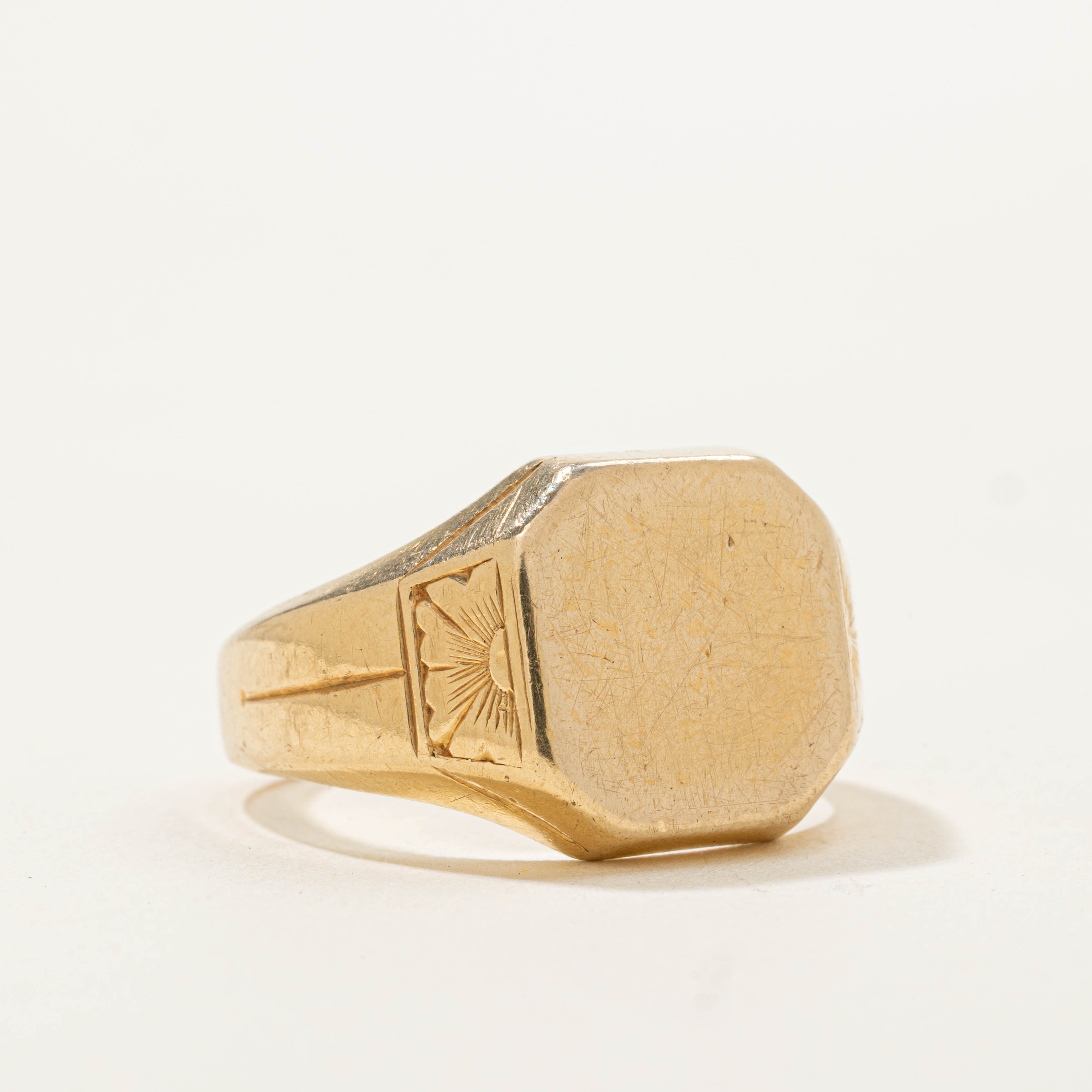 14k Flower Engraved Signet Ring | SZ 8.75