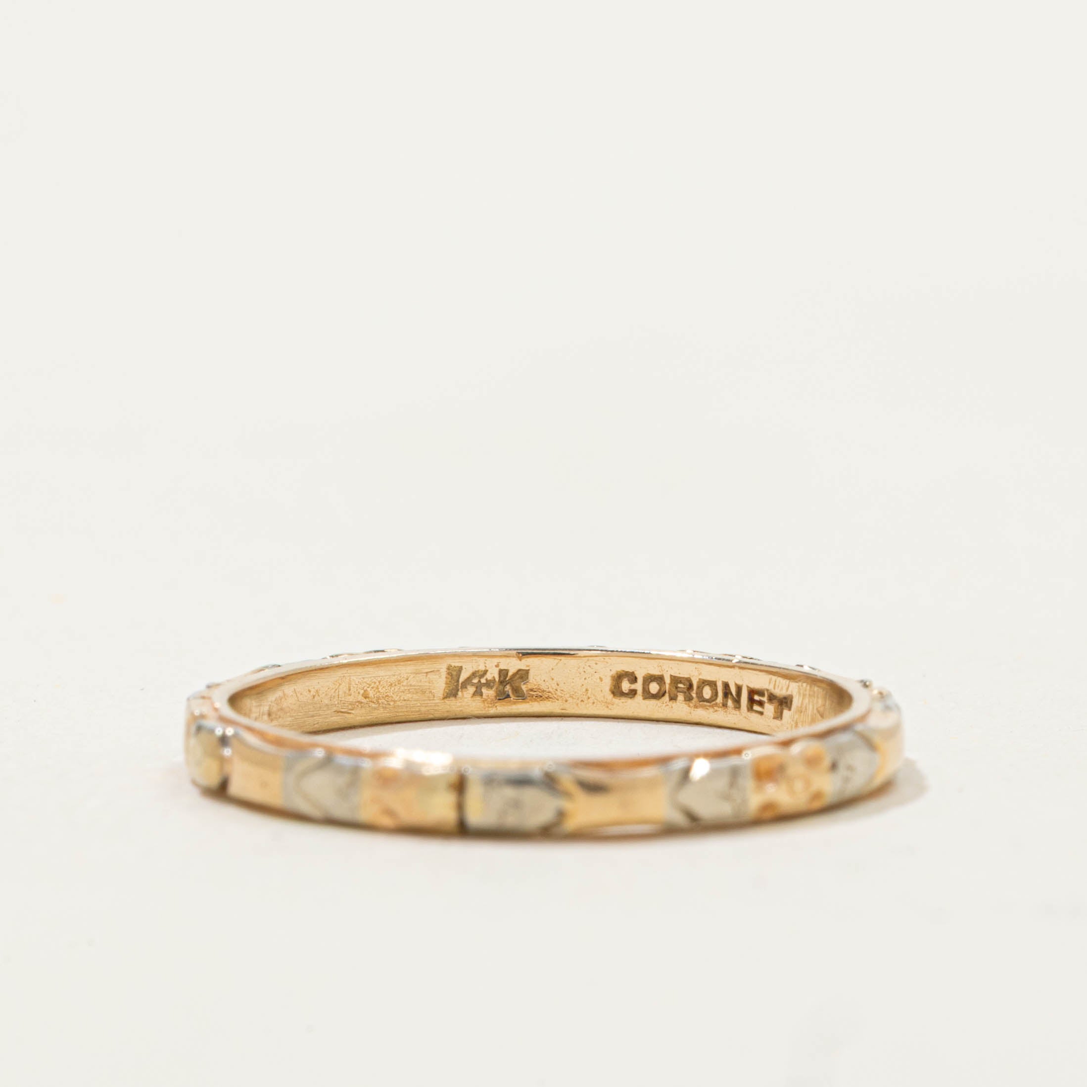 14k Two Tone Floral Engraved Ring | 1.95mm | SZ 5.5