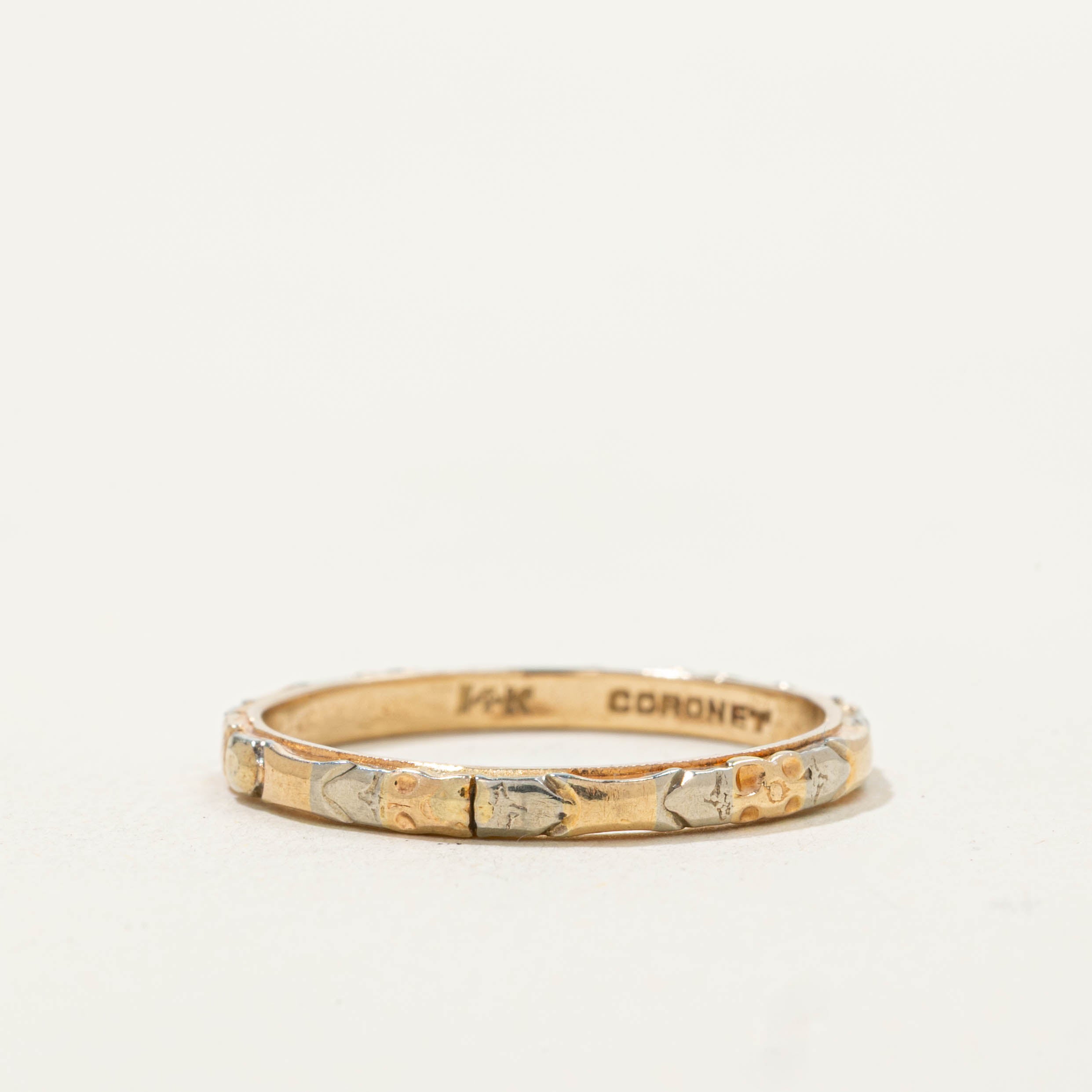 14k Two Tone Floral Engraved Ring | 1.95mm | SZ 5.5
