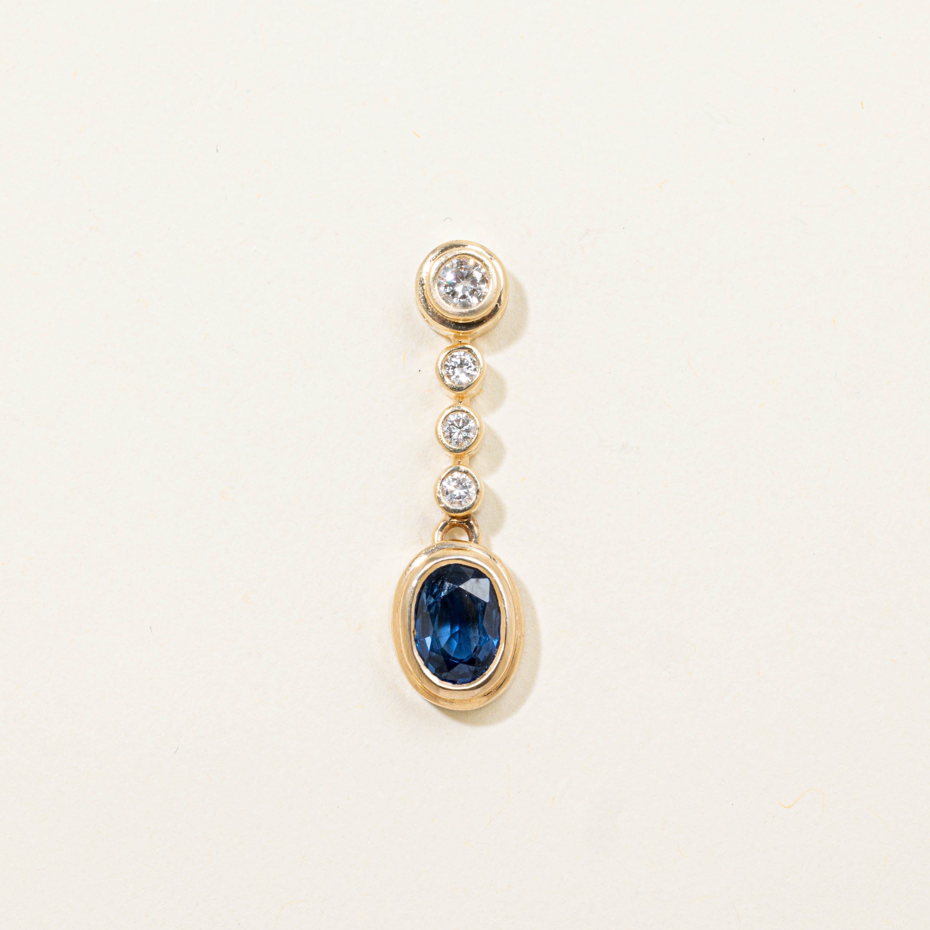 14k Bezel Set Sapphire & Diamond Drop Pendant