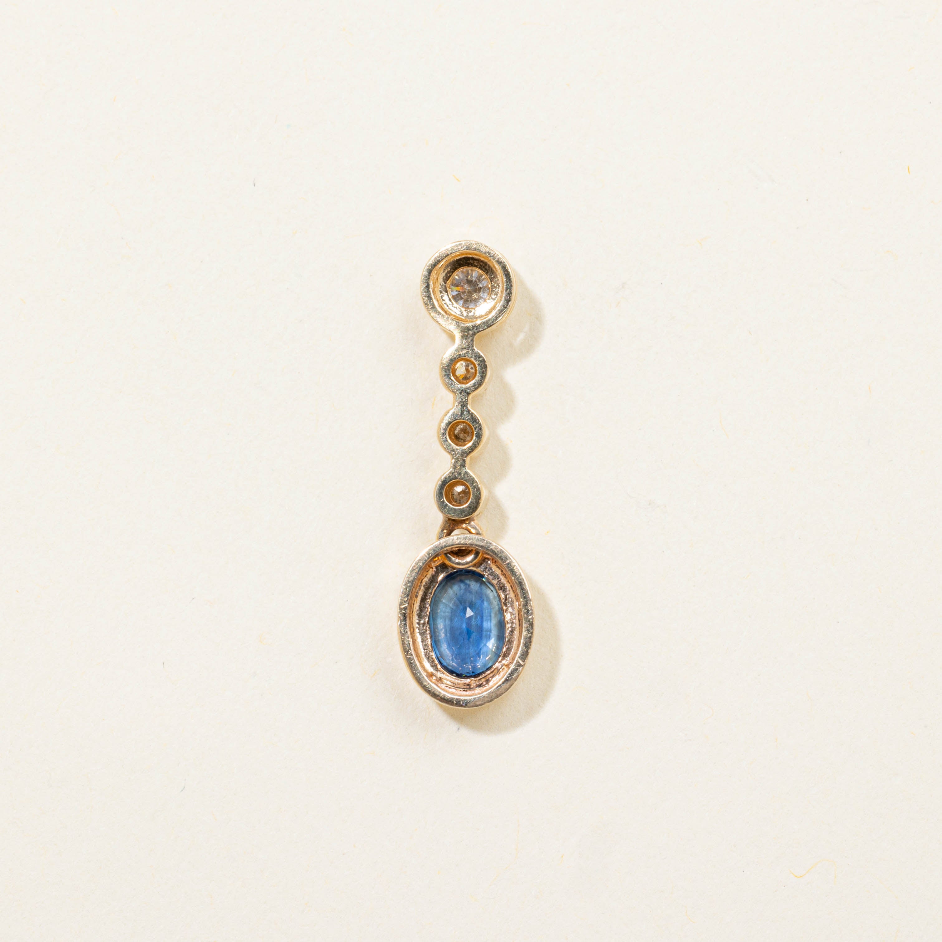 14k Bezel Set Sapphire & Diamond Drop Pendant