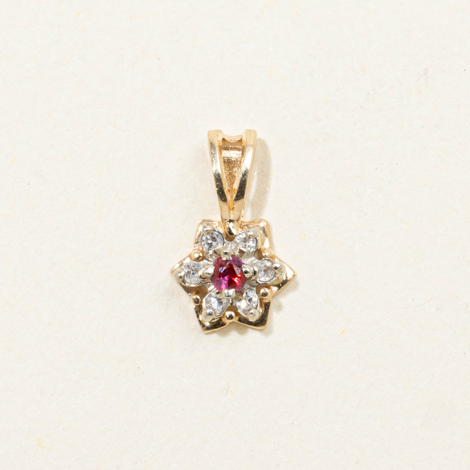 14k Ruby & Diamond Cluster Floral Pendant