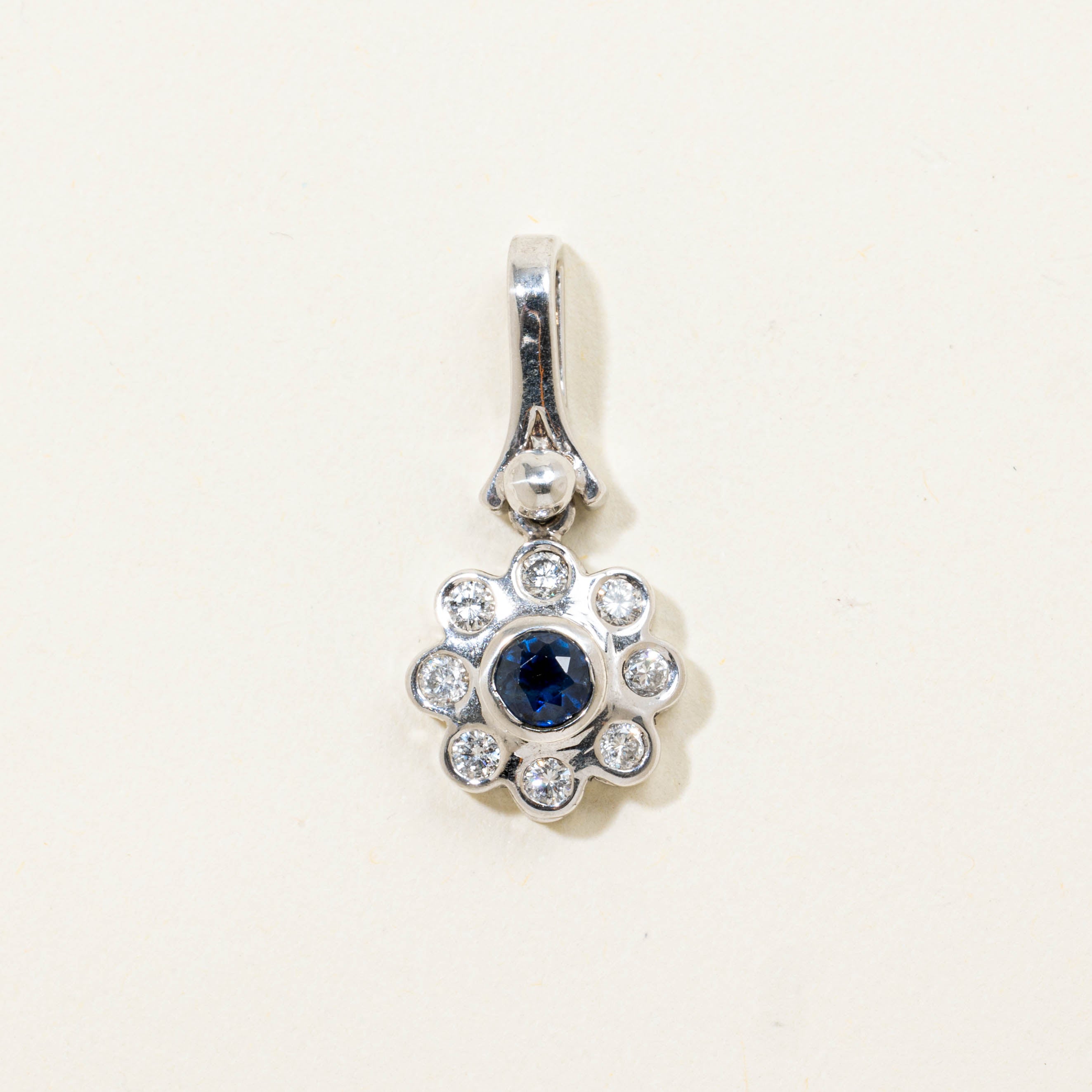 14k Sapphire & Diamond Flower Pendant