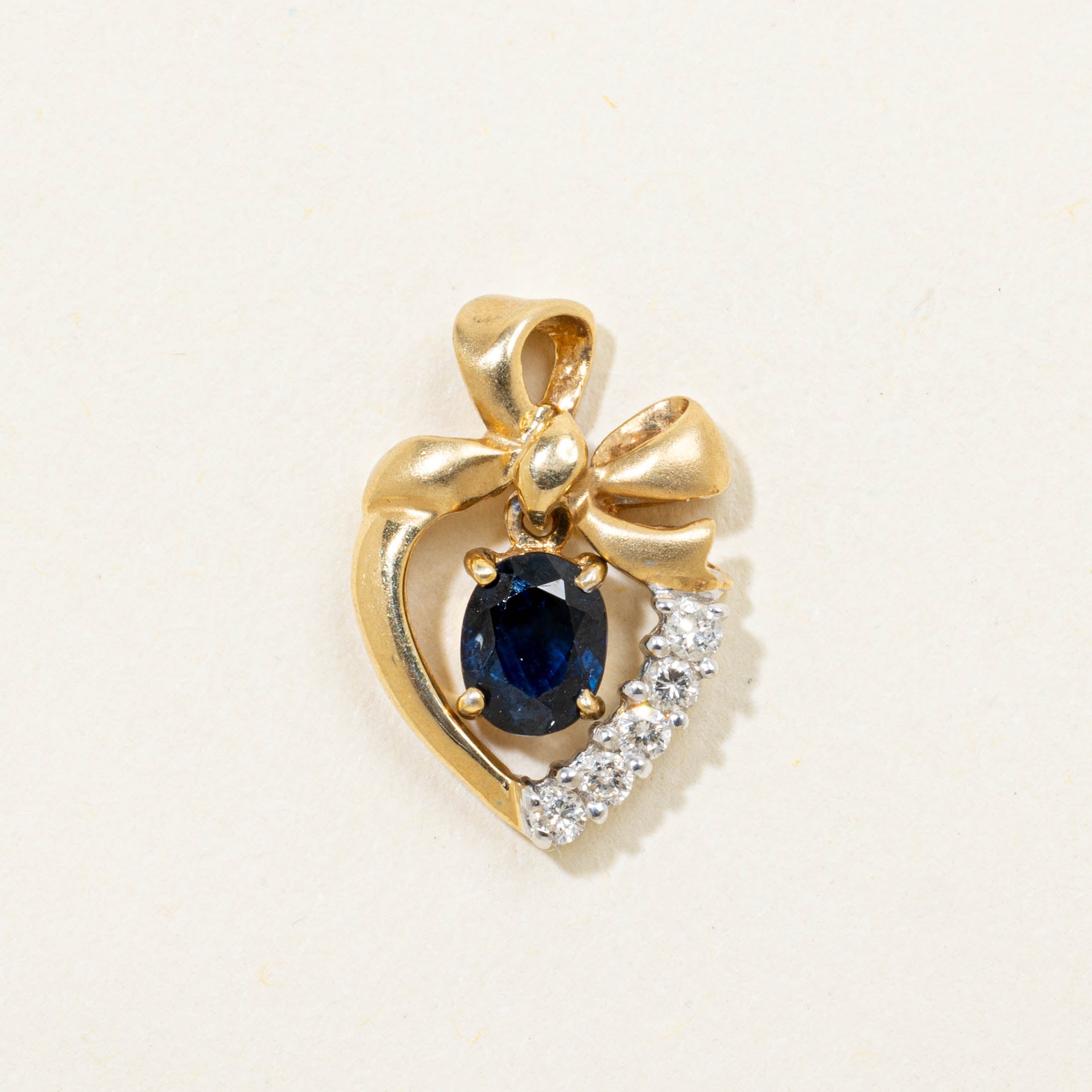 18k Sapphire & Diamond Heart & Bow Pendant