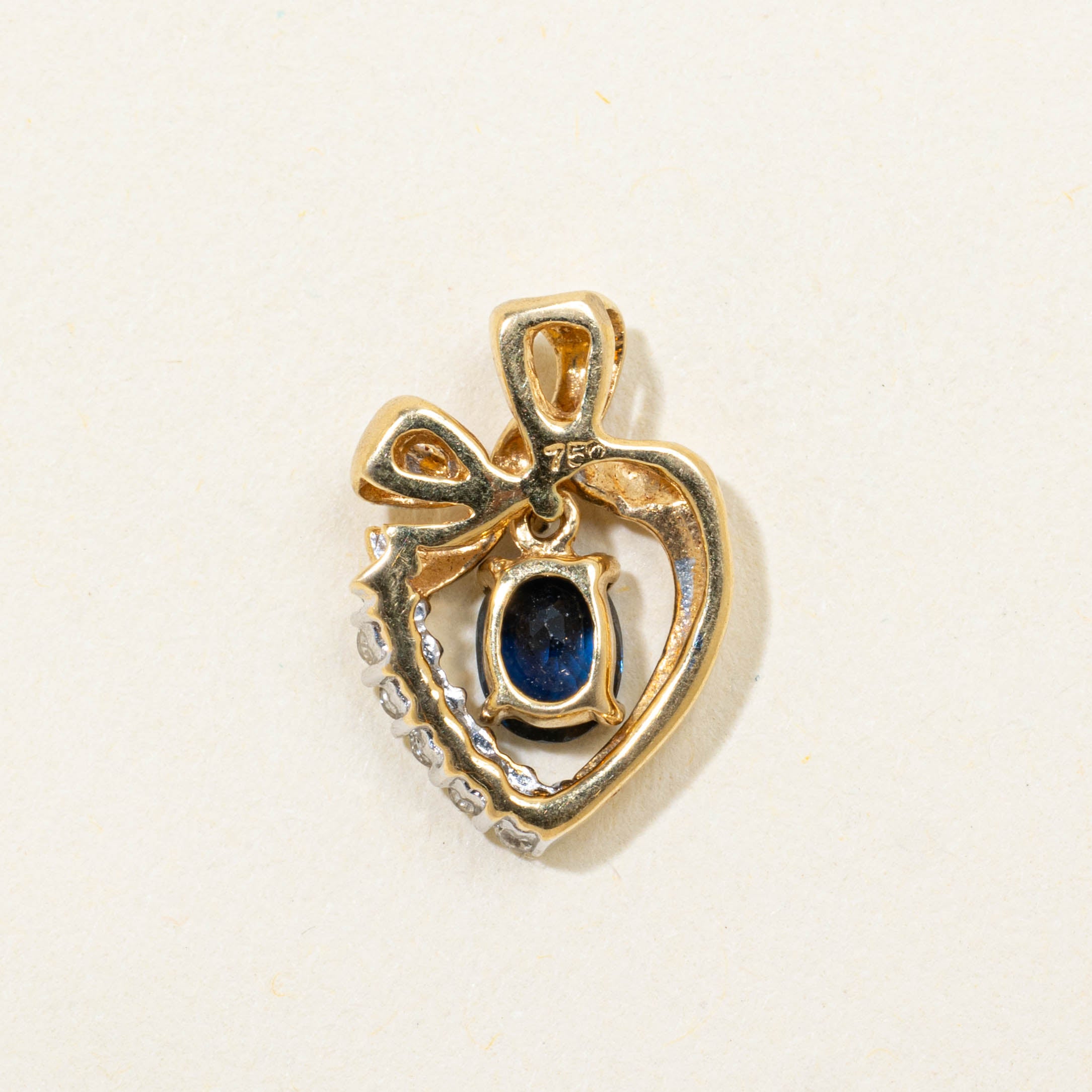 18k Sapphire & Diamond Heart & Bow Pendant