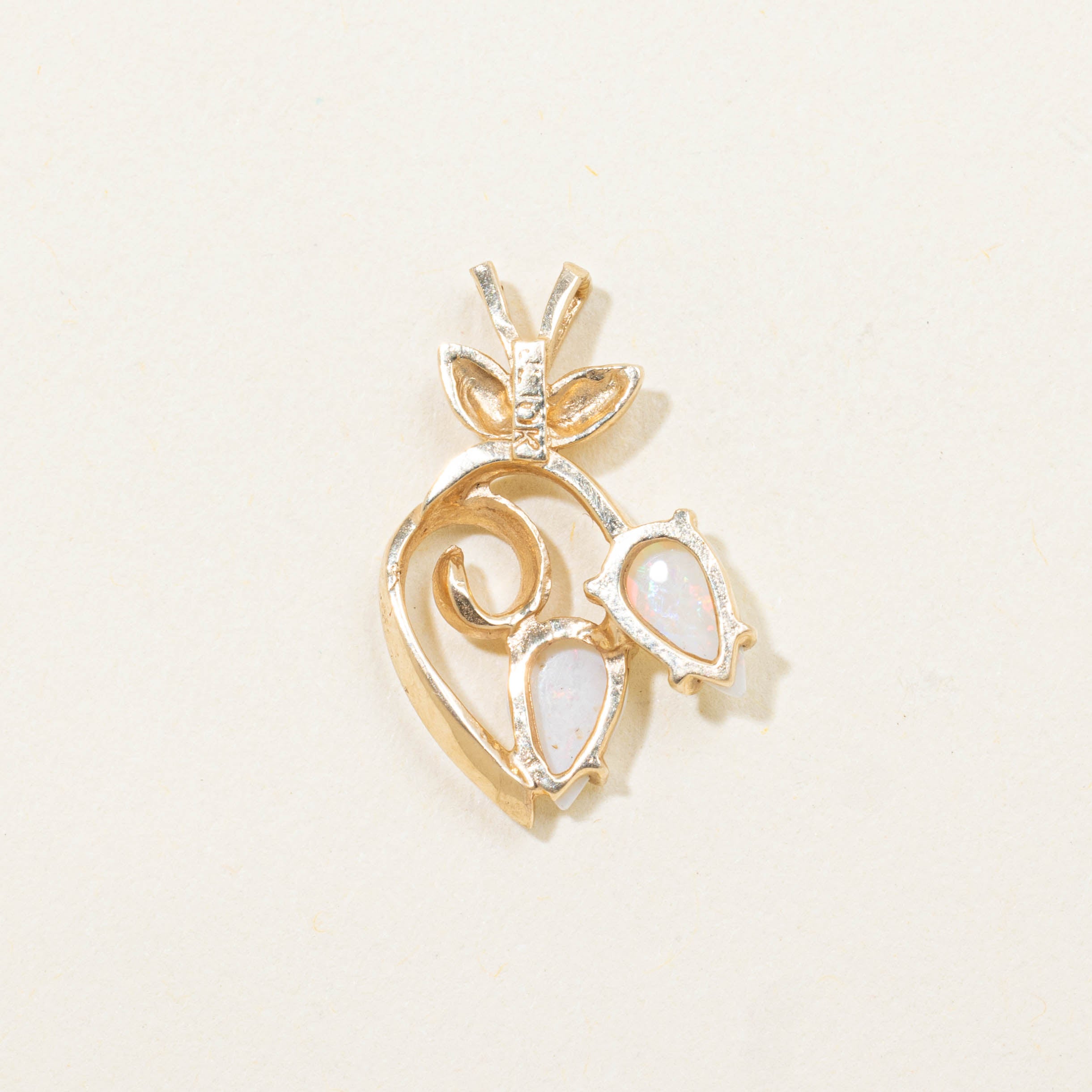 10k Two Stone Opal Swirl Pendant