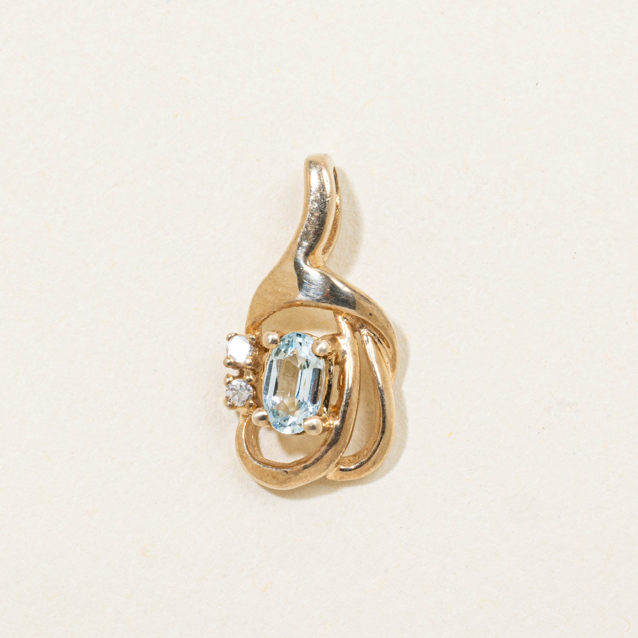 10k Aquamarine & Diamond Abstract Pendant