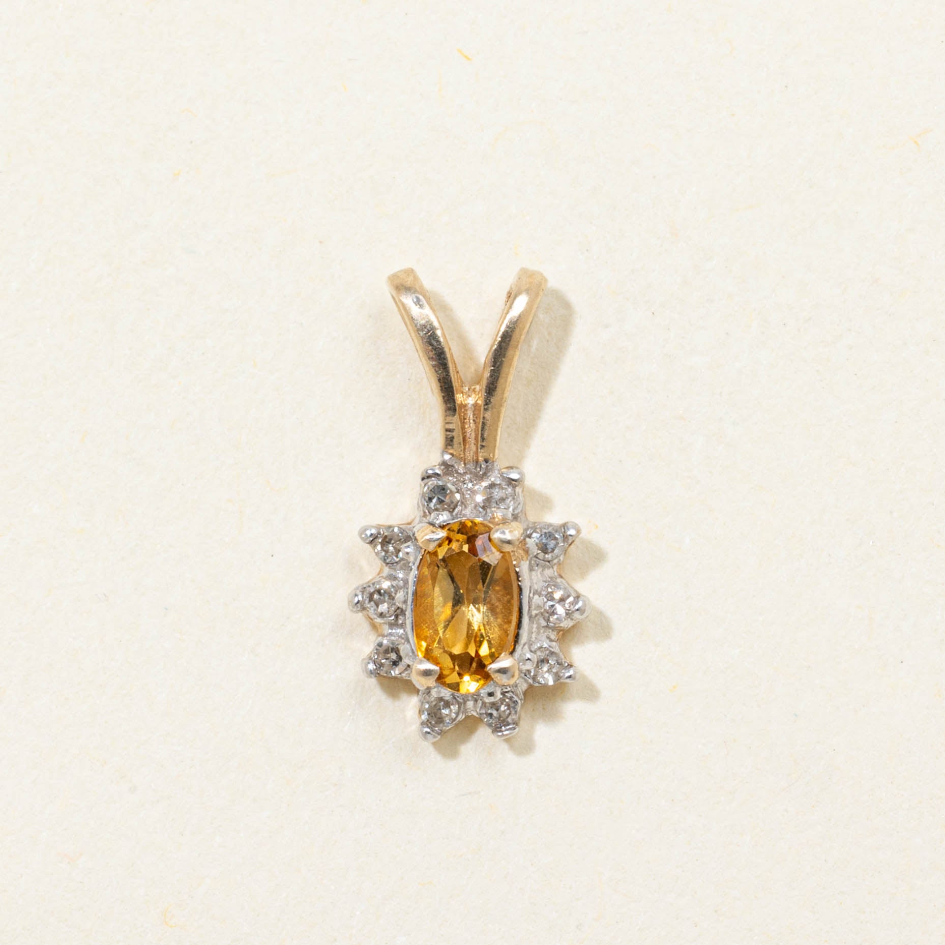 10k Citrine & Diamond Petal Halo Pendant