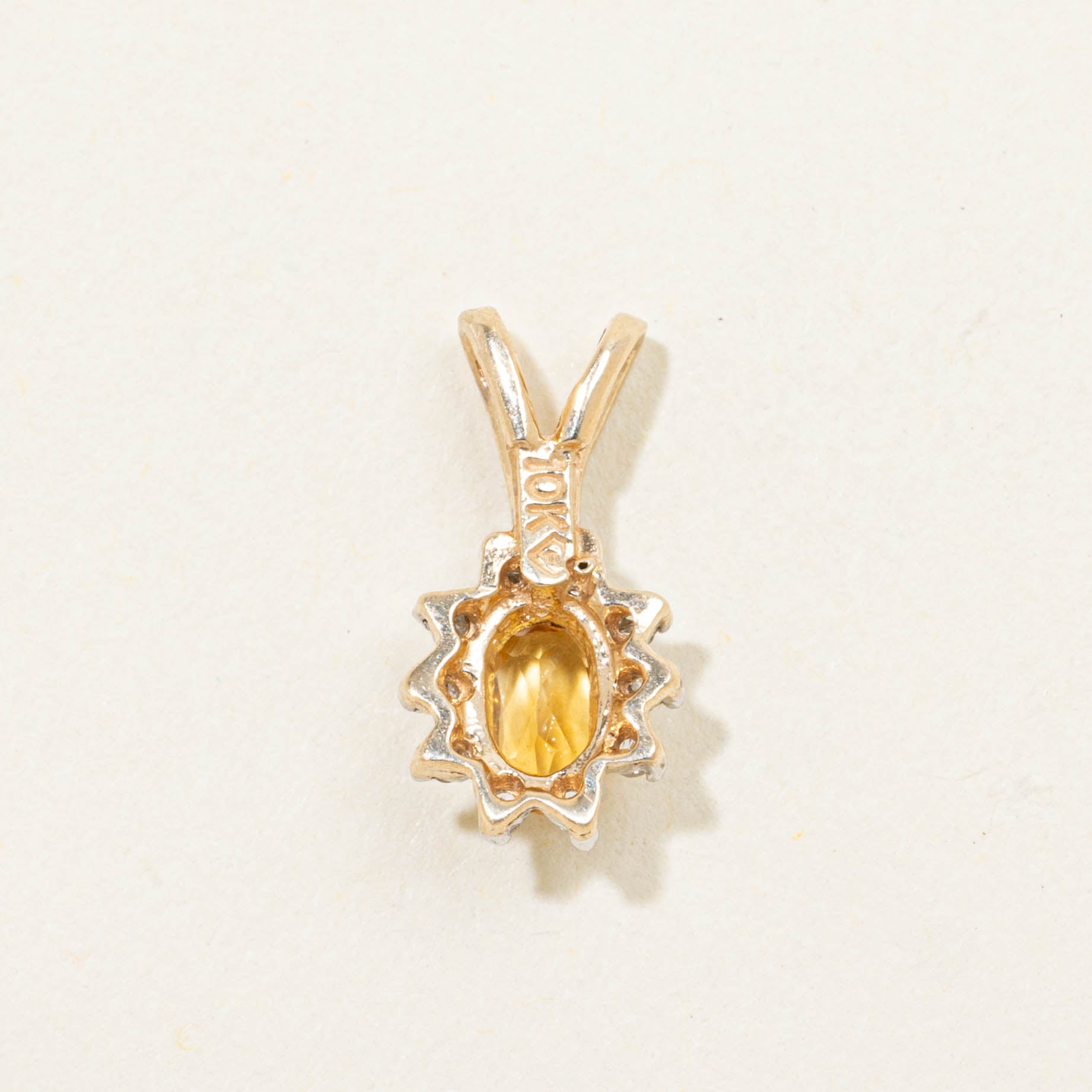 10k Citrine & Diamond Petal Halo Pendant