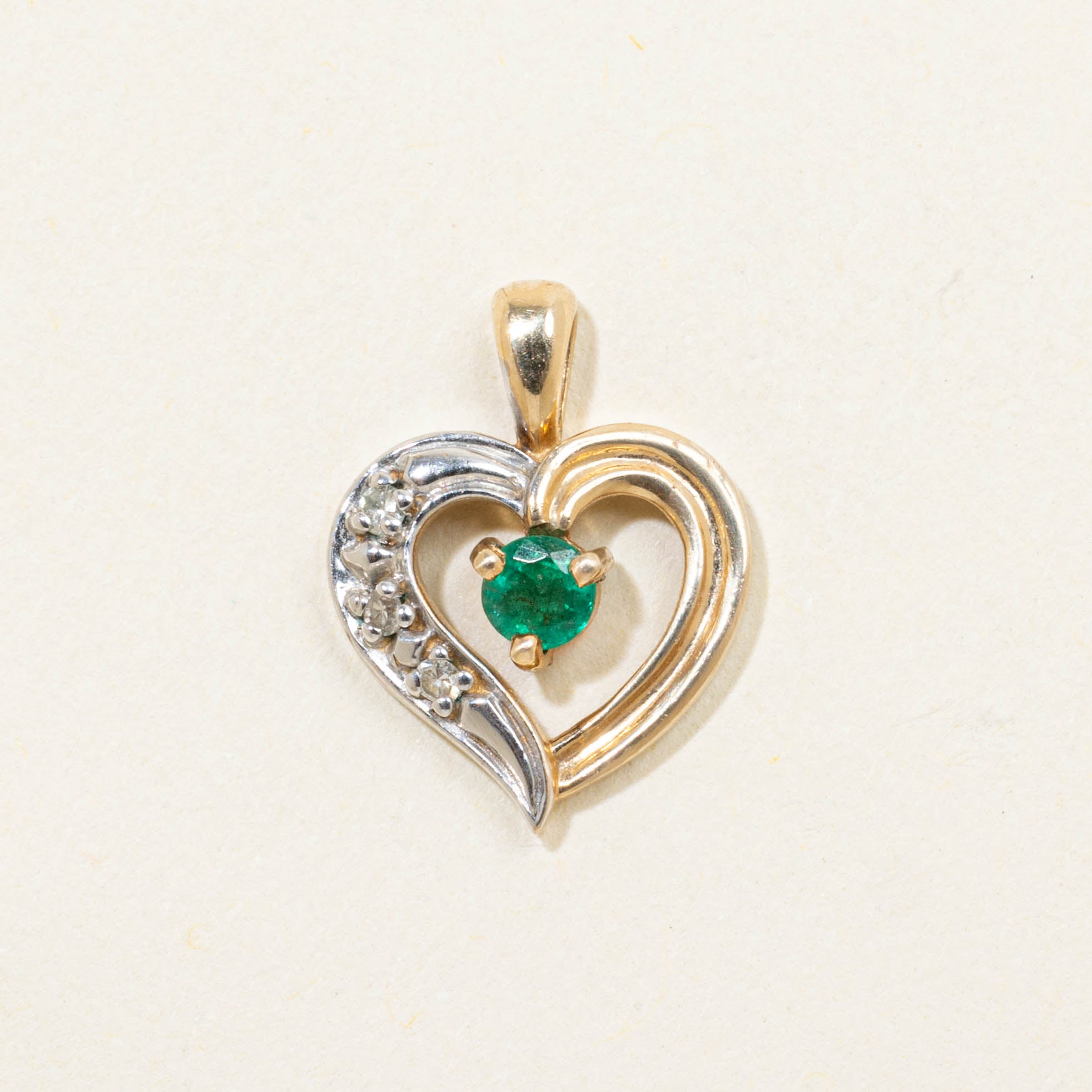 10k Emerald & Diamond Heart Pendant