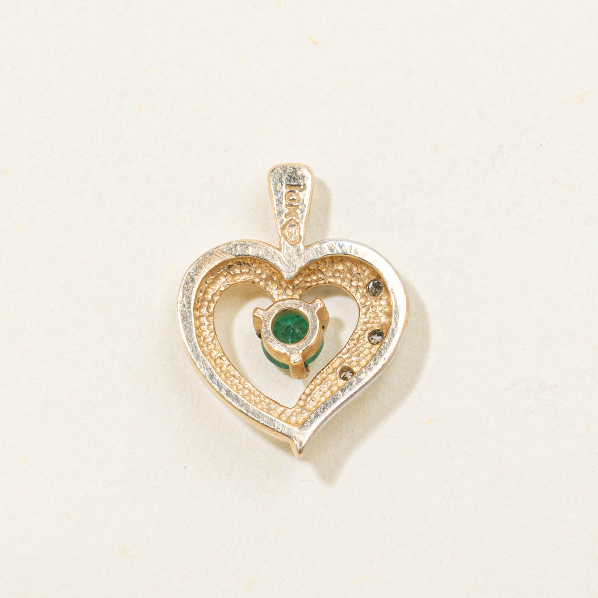 10k Emerald & Diamond Heart Pendant