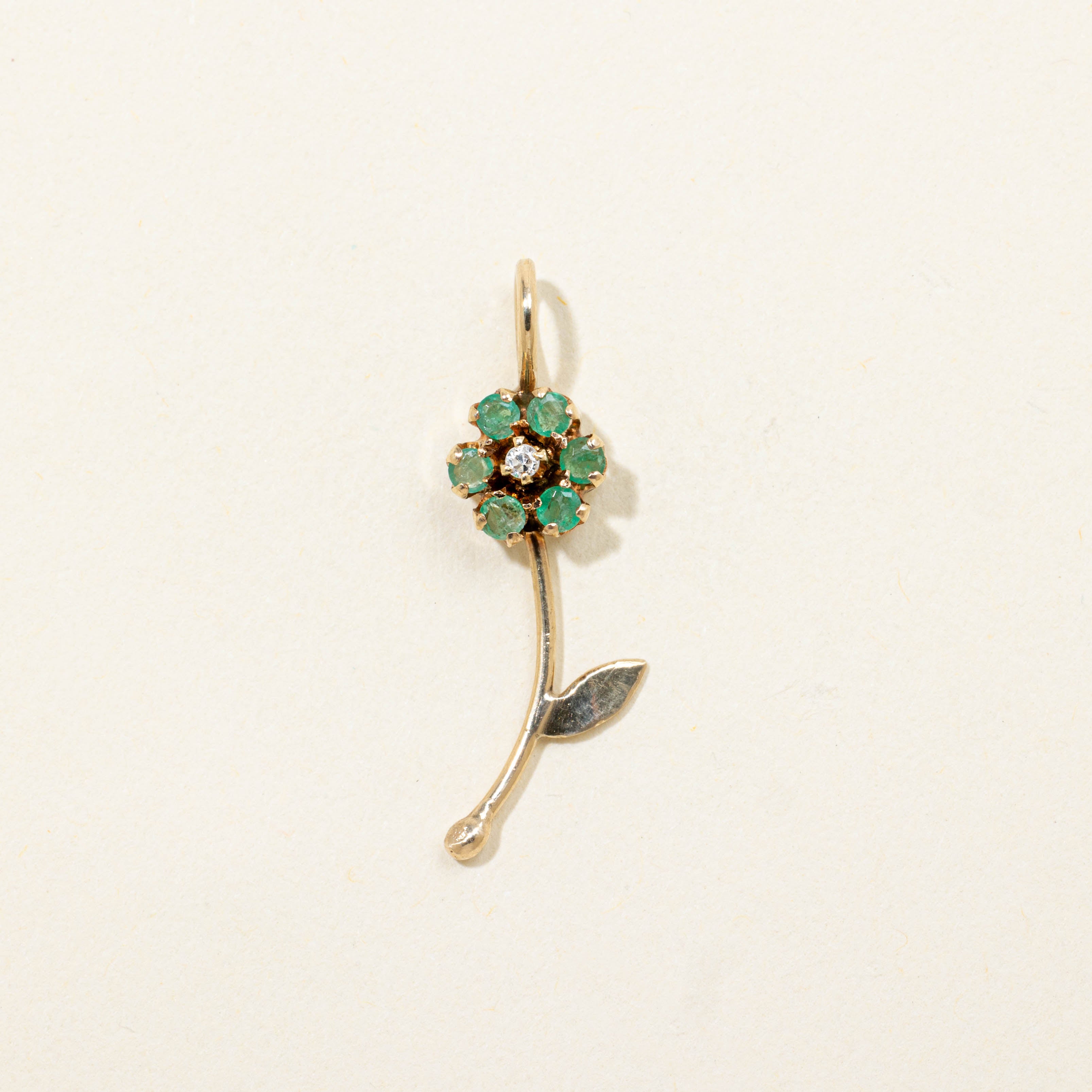 14k Emerald & Diamond Flower Charm