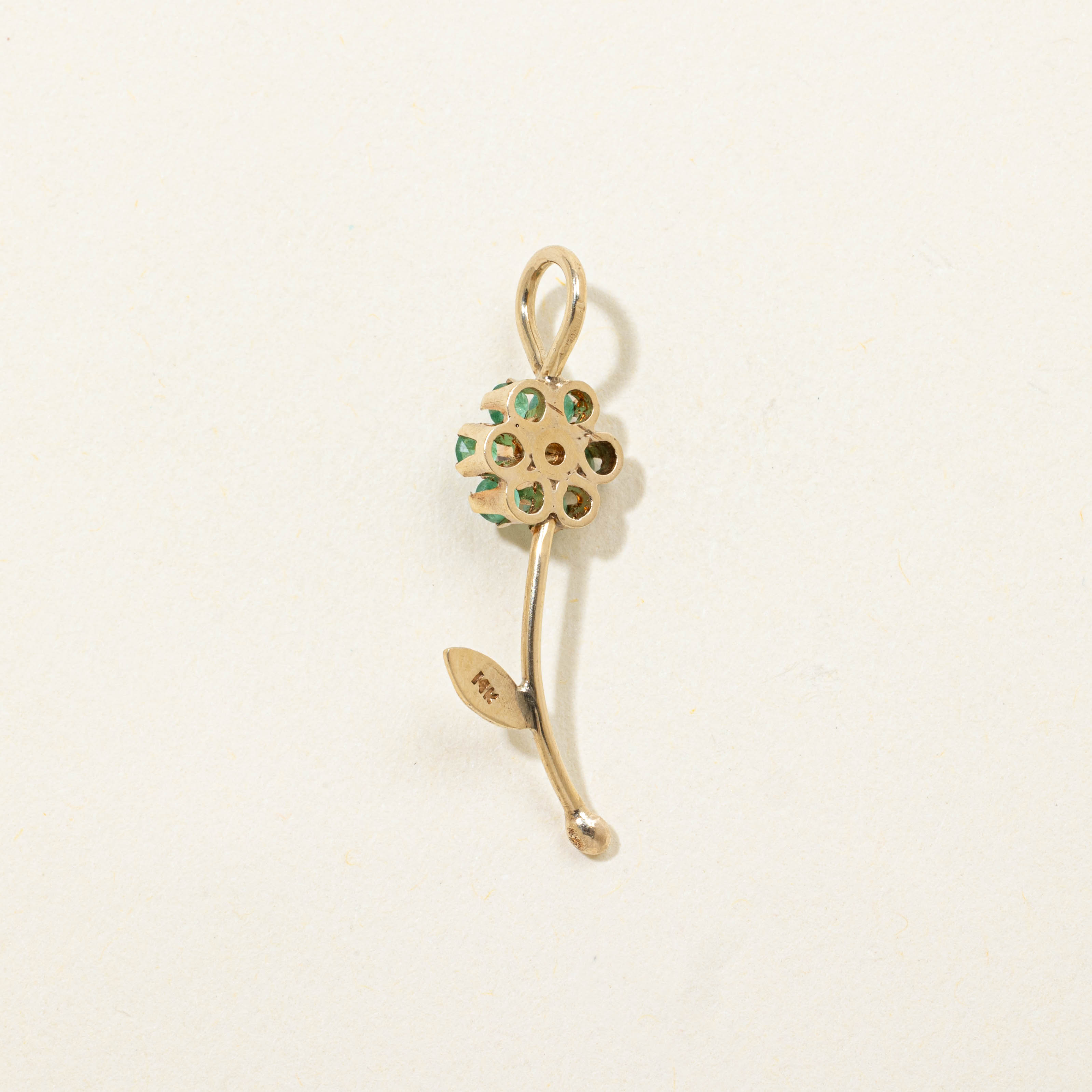 14k Emerald & Diamond Flower Charm