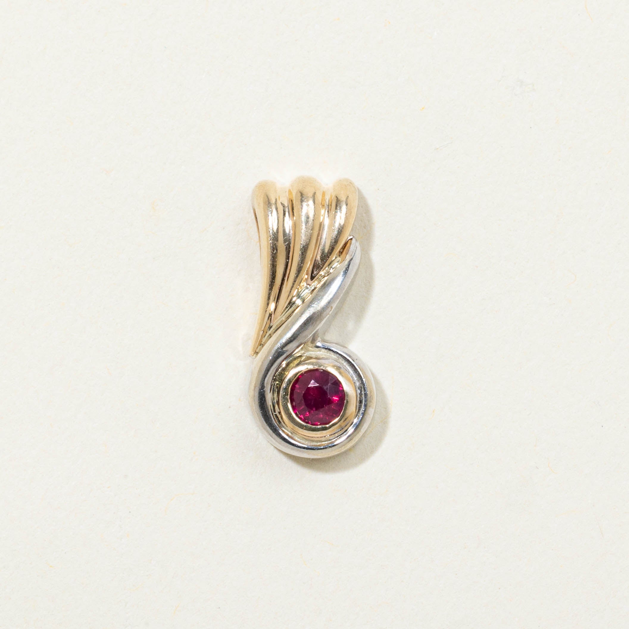 10k Bezel Set Ruby Swirl Pendant