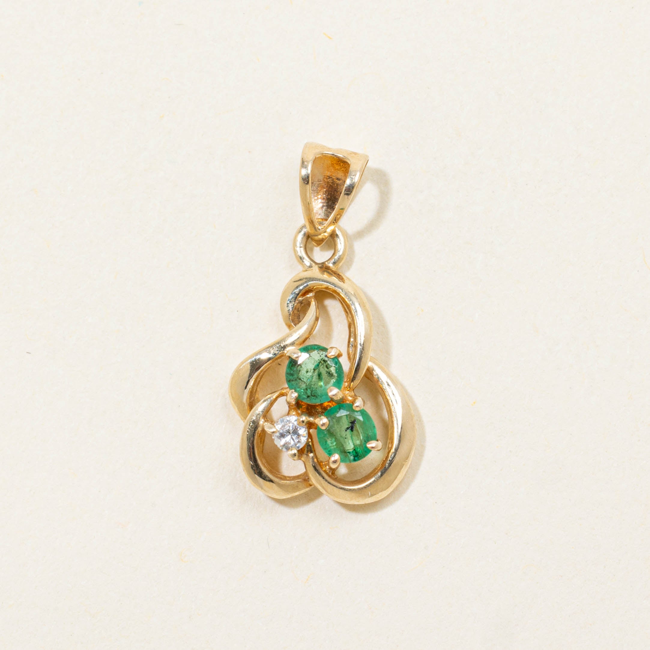 14k Emerald & Diamond Cluster Openwork Pendant