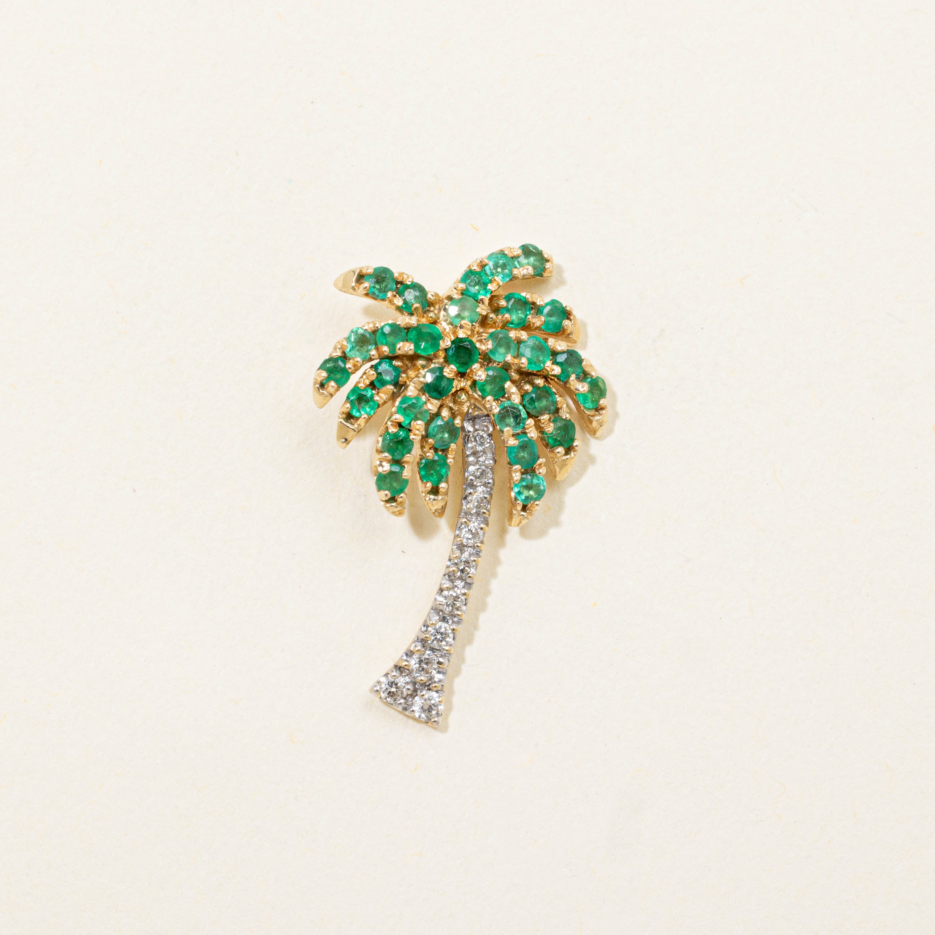 14k Emerald & Diamond Palm Tree Pendant