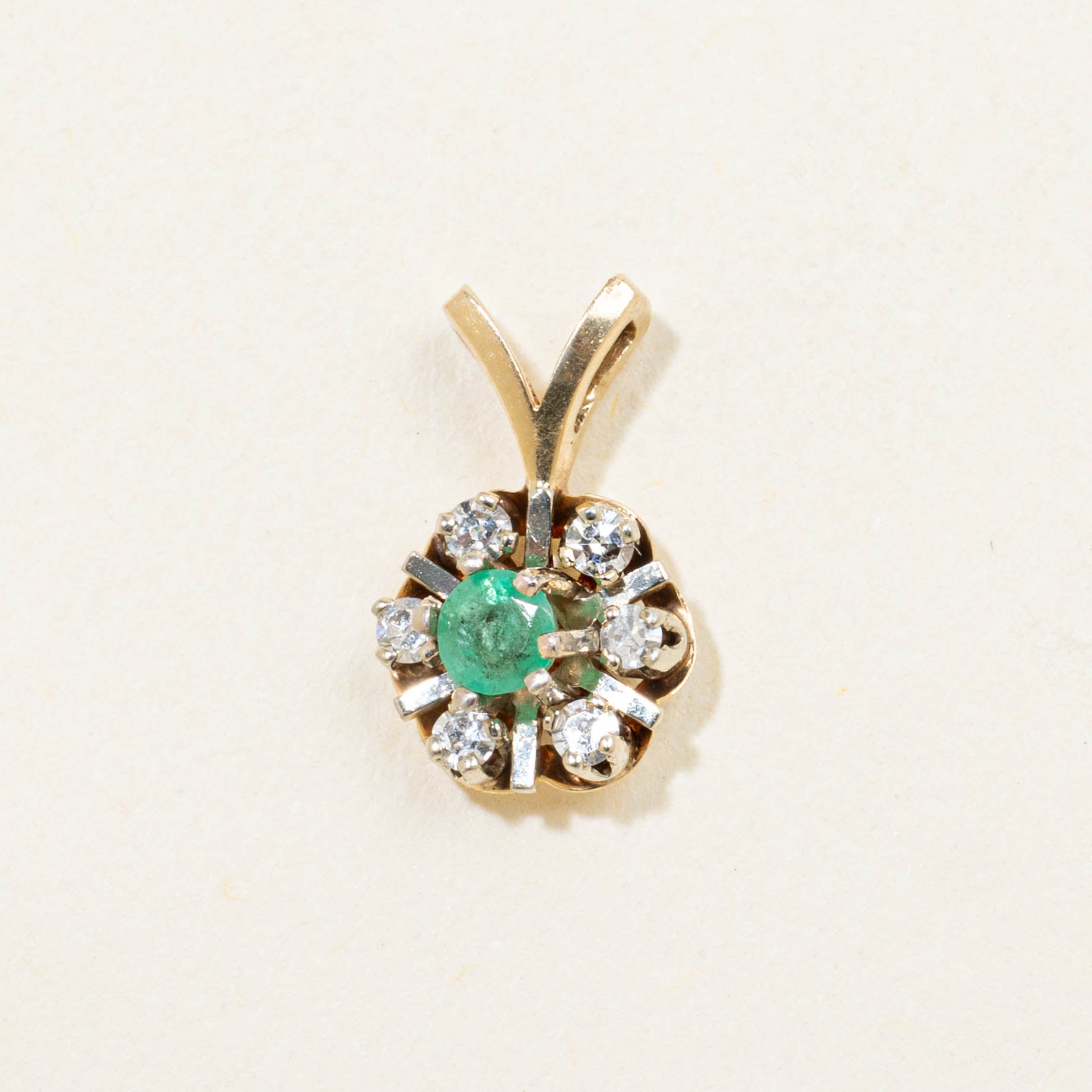 14k Emerald & Diamond Floral Cluster Pendant