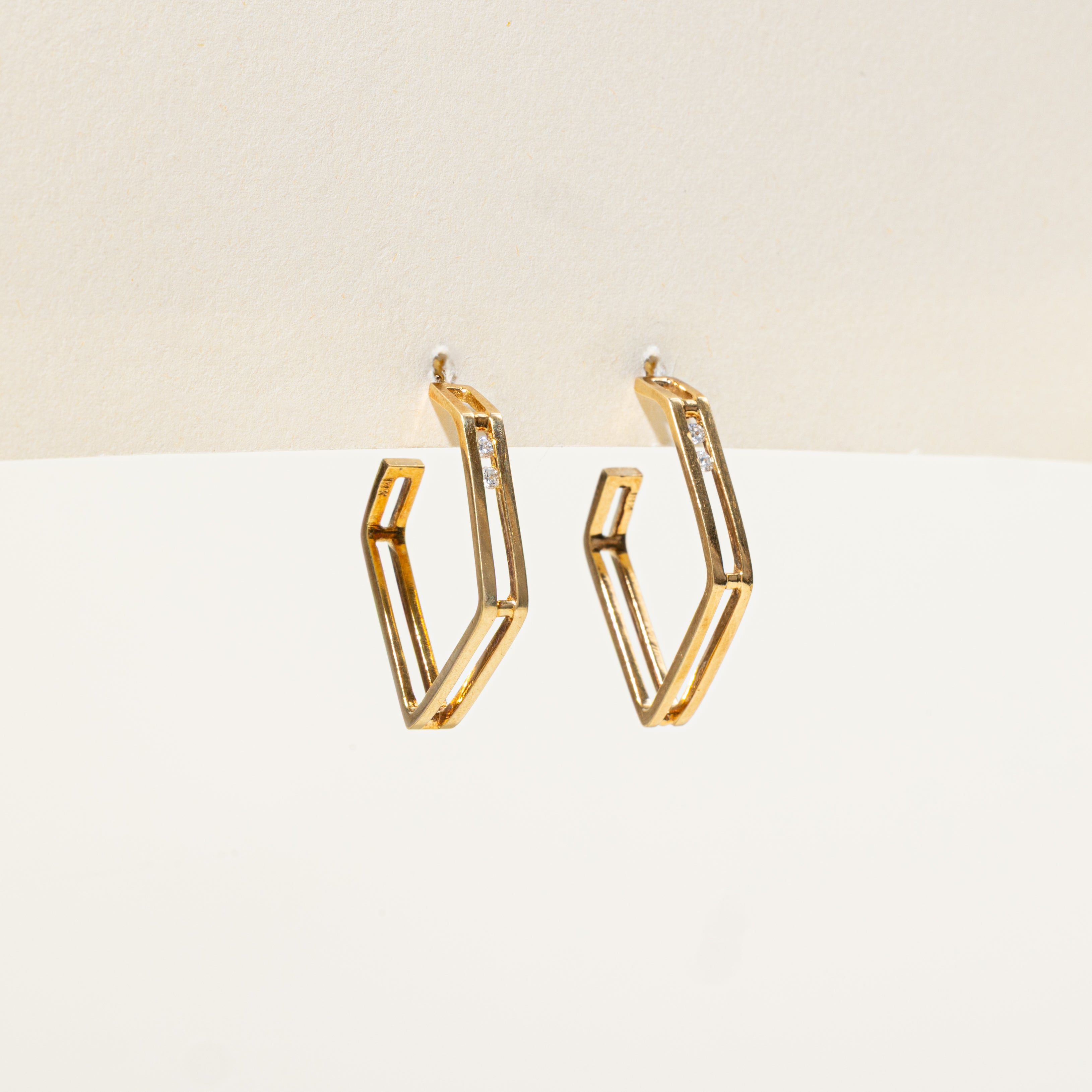 Tension Set Diamond Hexagon Hoop Earrings | 0.11ctw