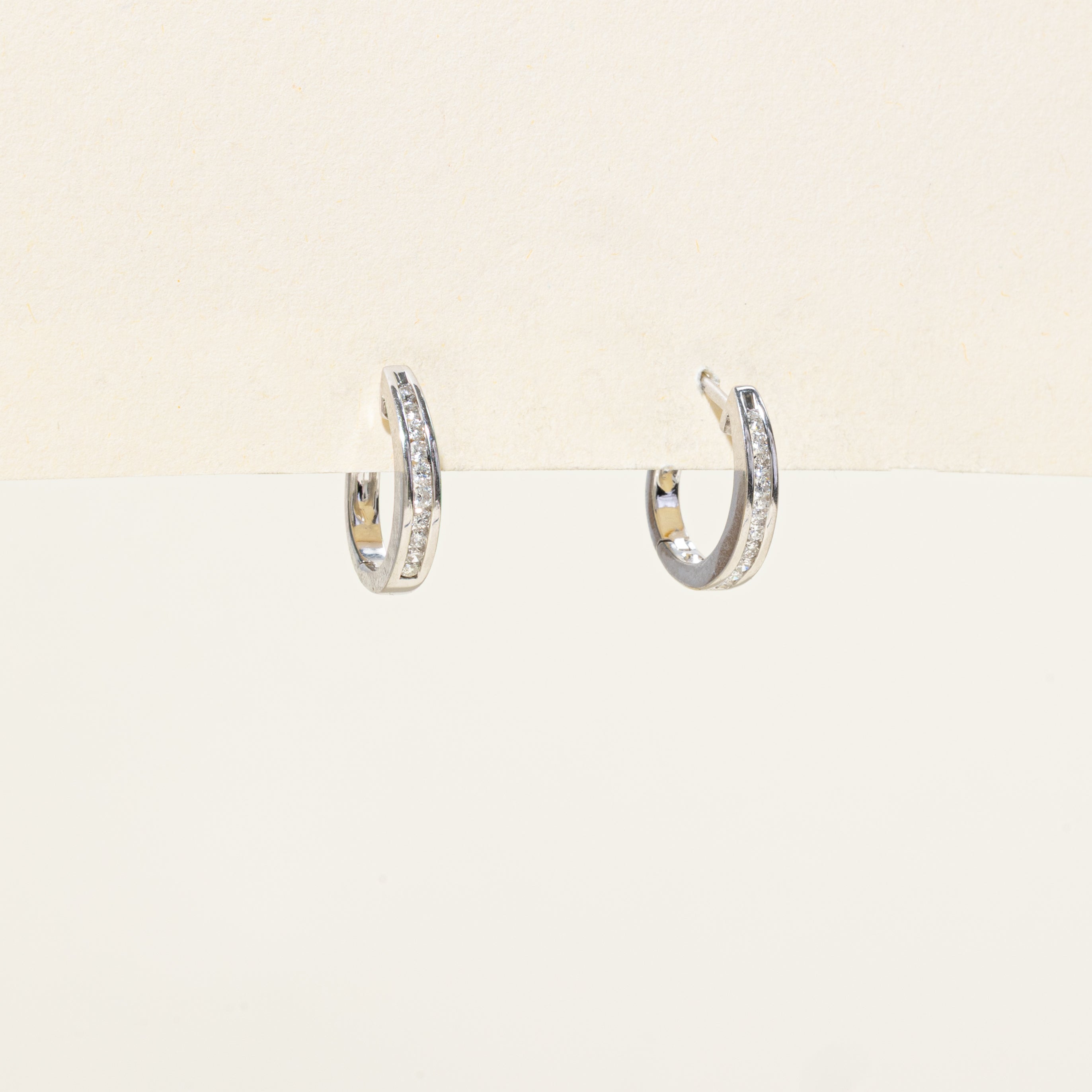Channel Set Diamond Oblong Hoop Earrings | 0.30ctw