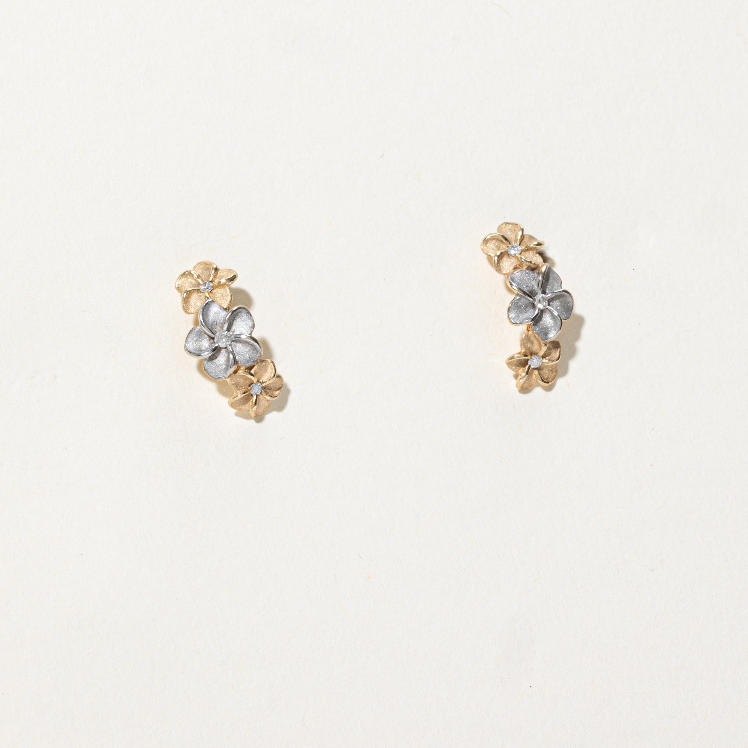 Two-Tone Diamond Hibiscus Flower Earrings | 0.09ctw