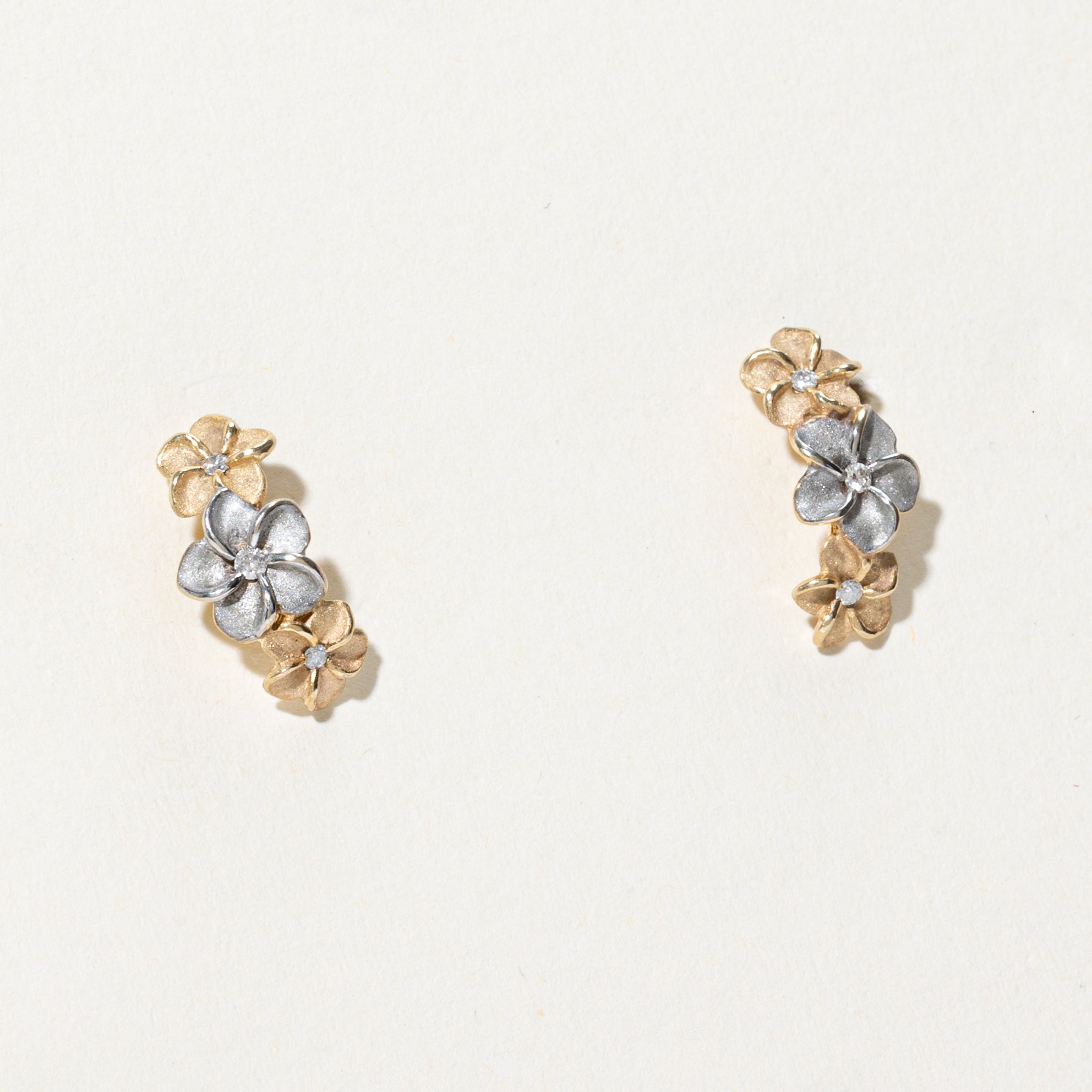 Two-Tone Diamond Hibiscus Flower Earrings | 0.09ctw