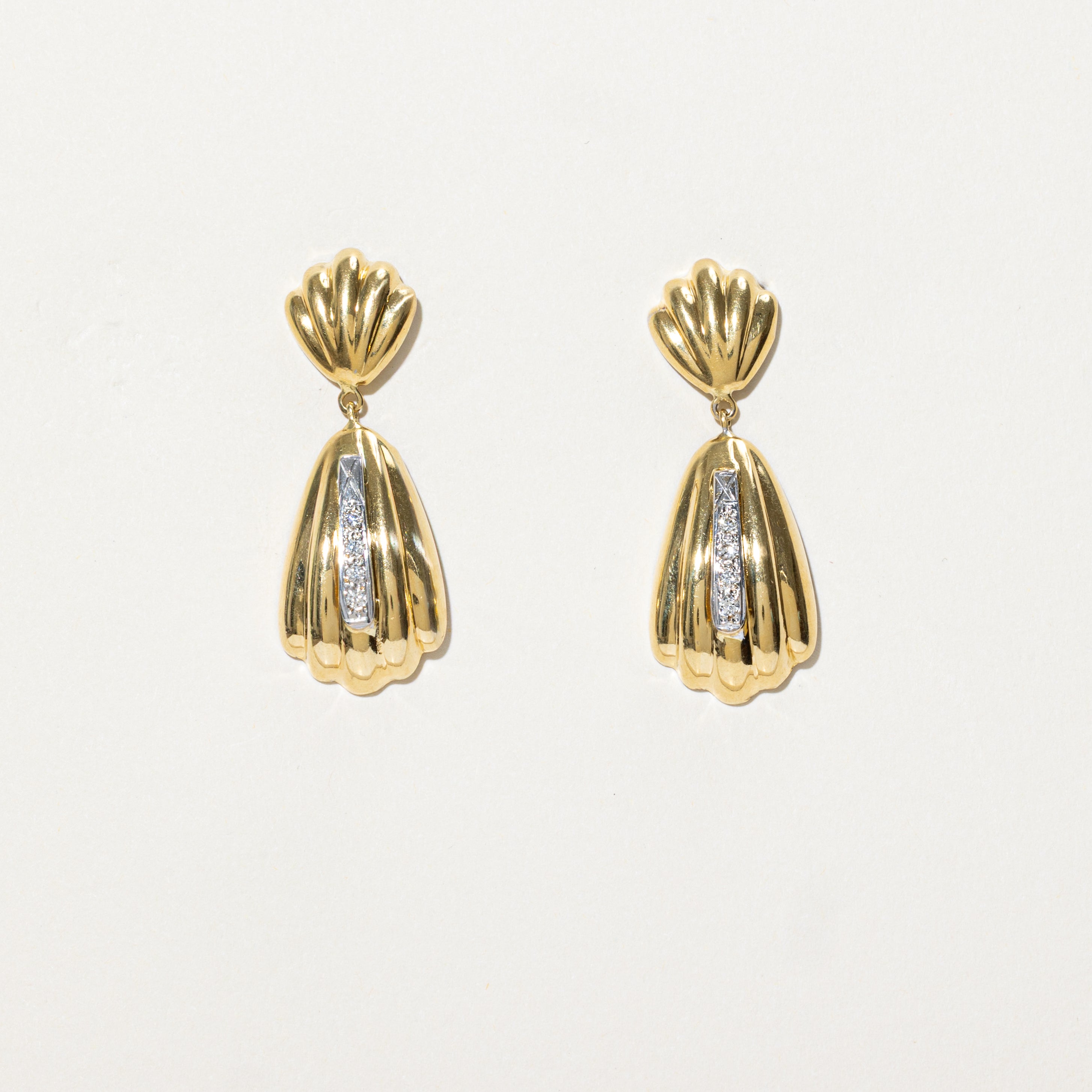 Diamond Grooved Sea Shell Drop Earrings | 0.17ctw