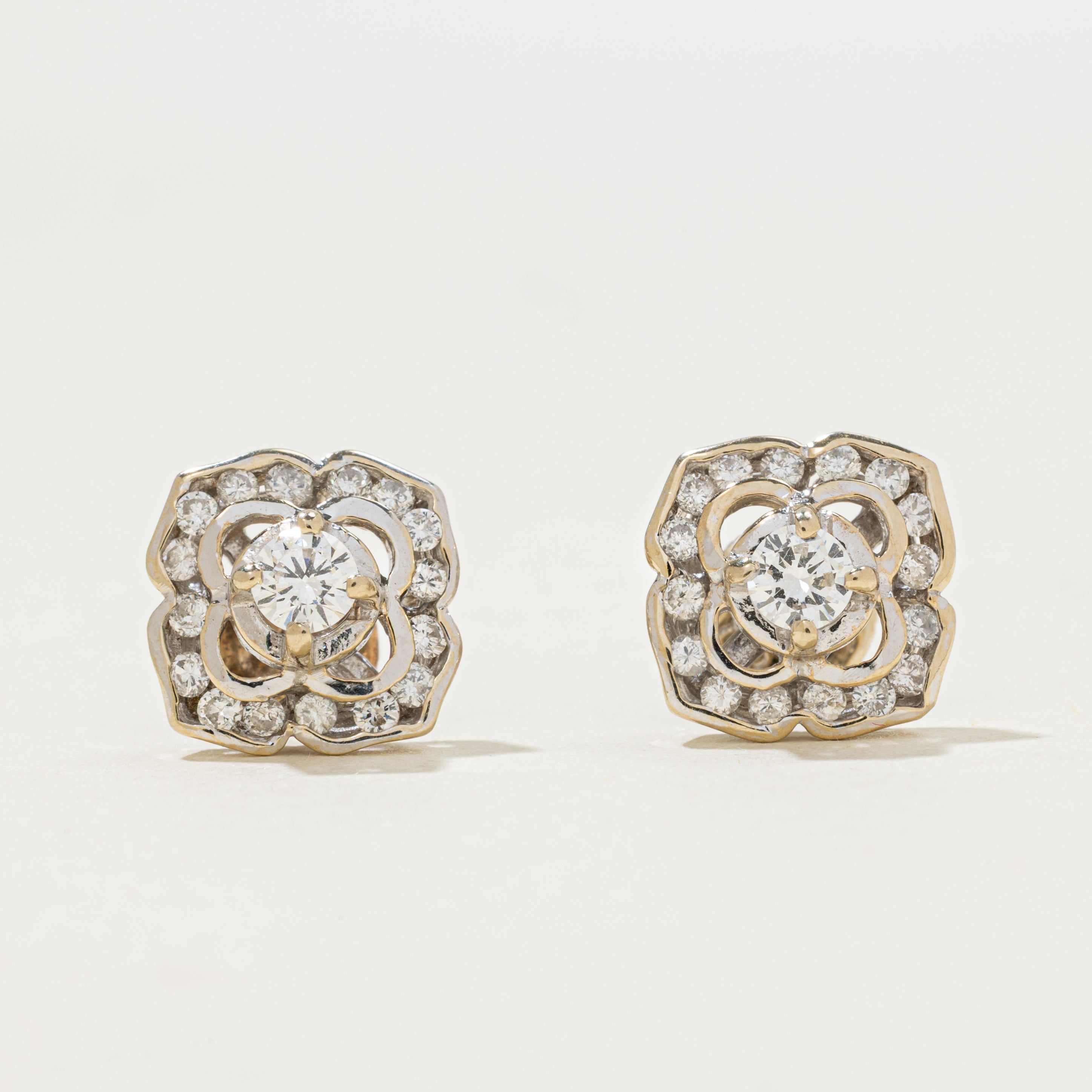 Diamond Flower Halo Stud Earrings | 0.74ctw