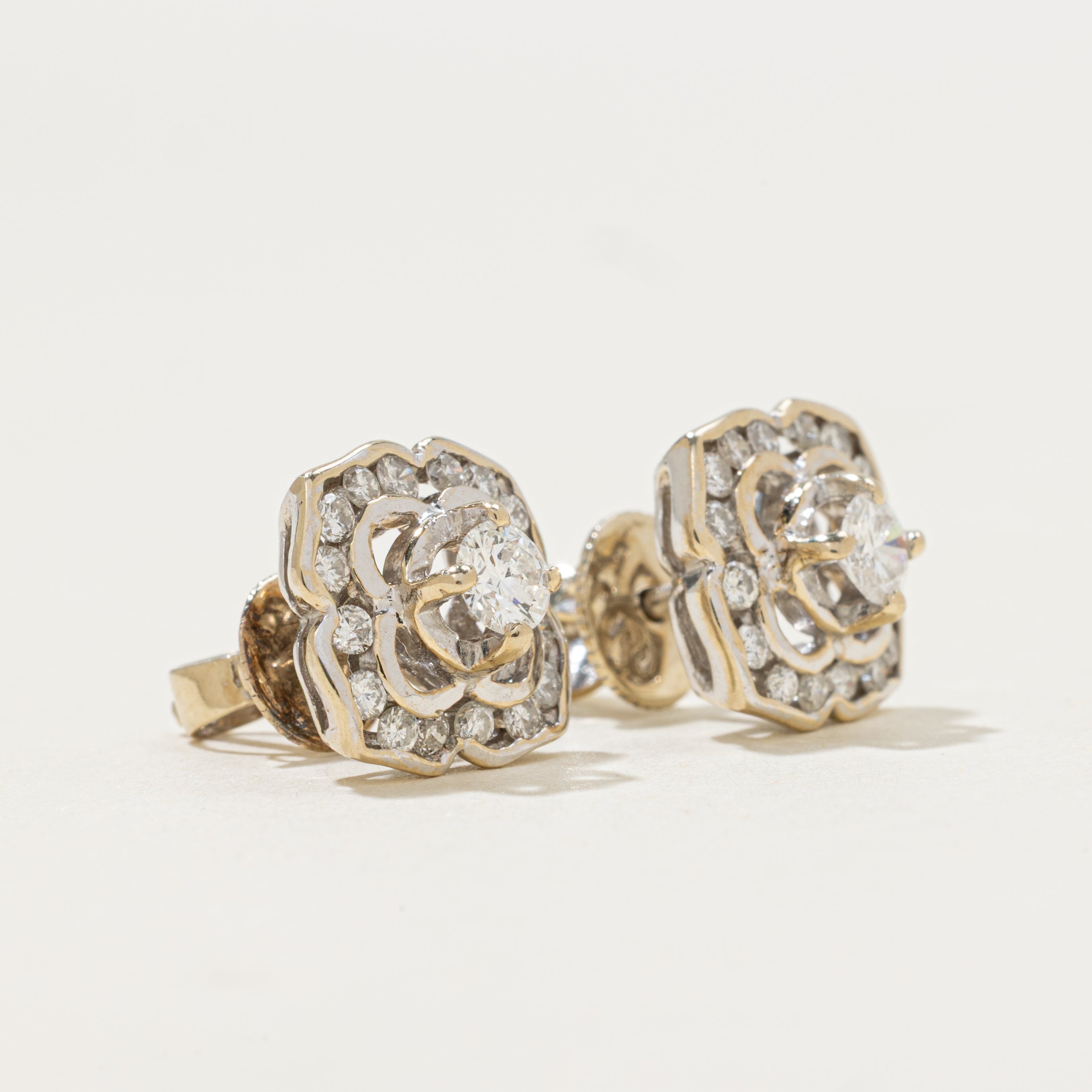 Diamond Flower Halo Stud Earrings | 0.74ctw
