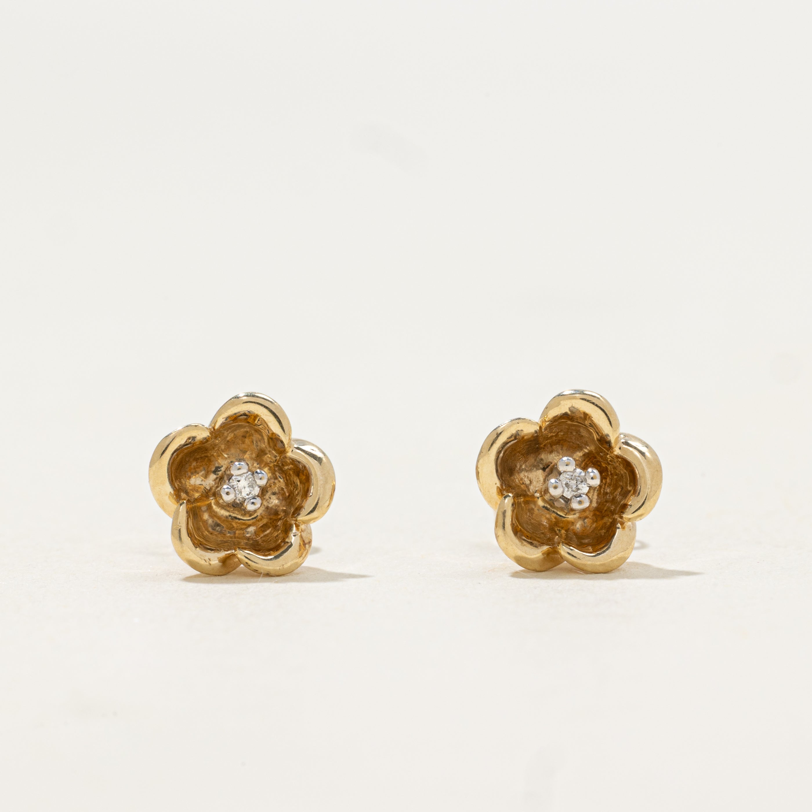 Diamond Hibiscus Flower Stud Earrings | 0.02ctw