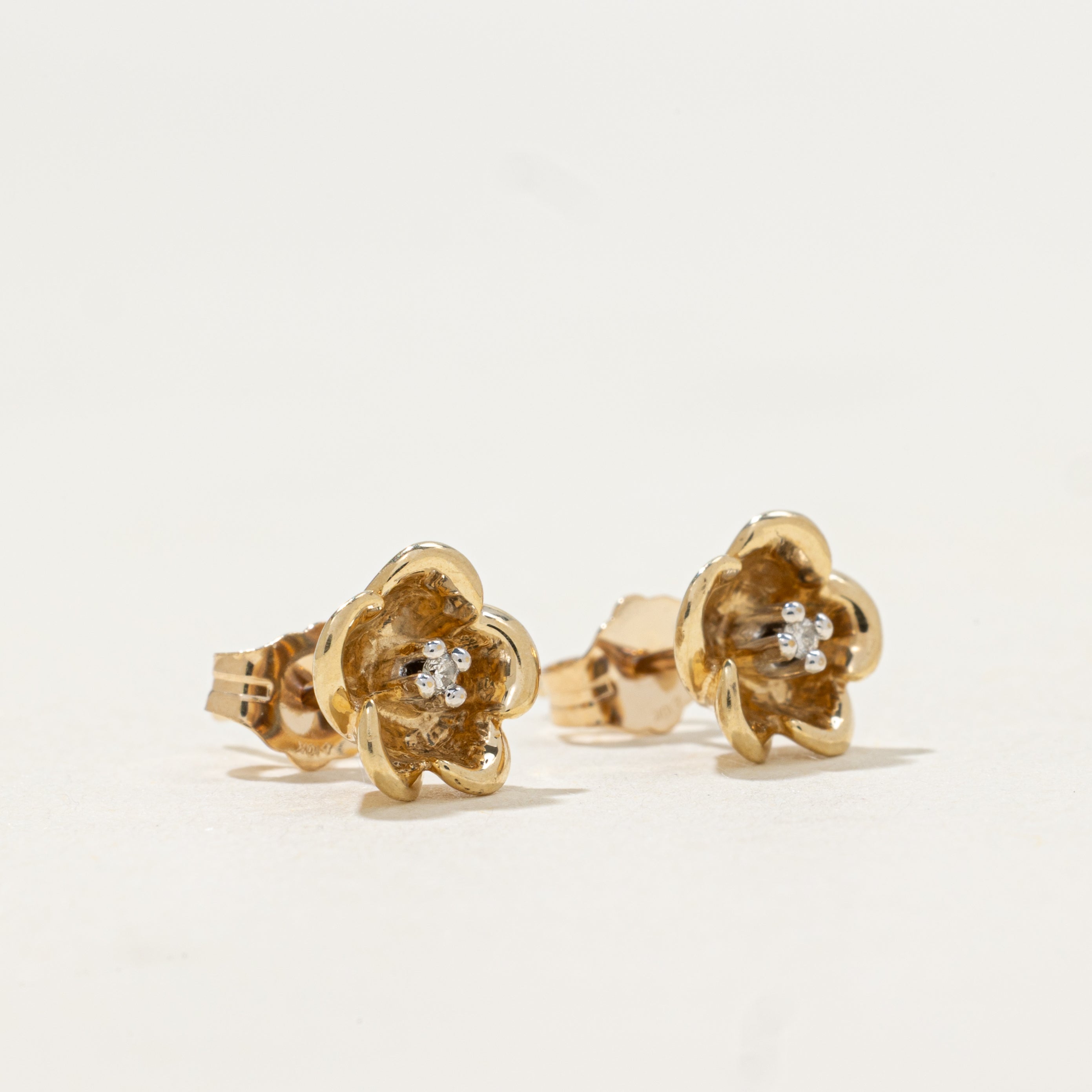 Diamond Hibiscus Flower Stud Earrings | 0.02ctw