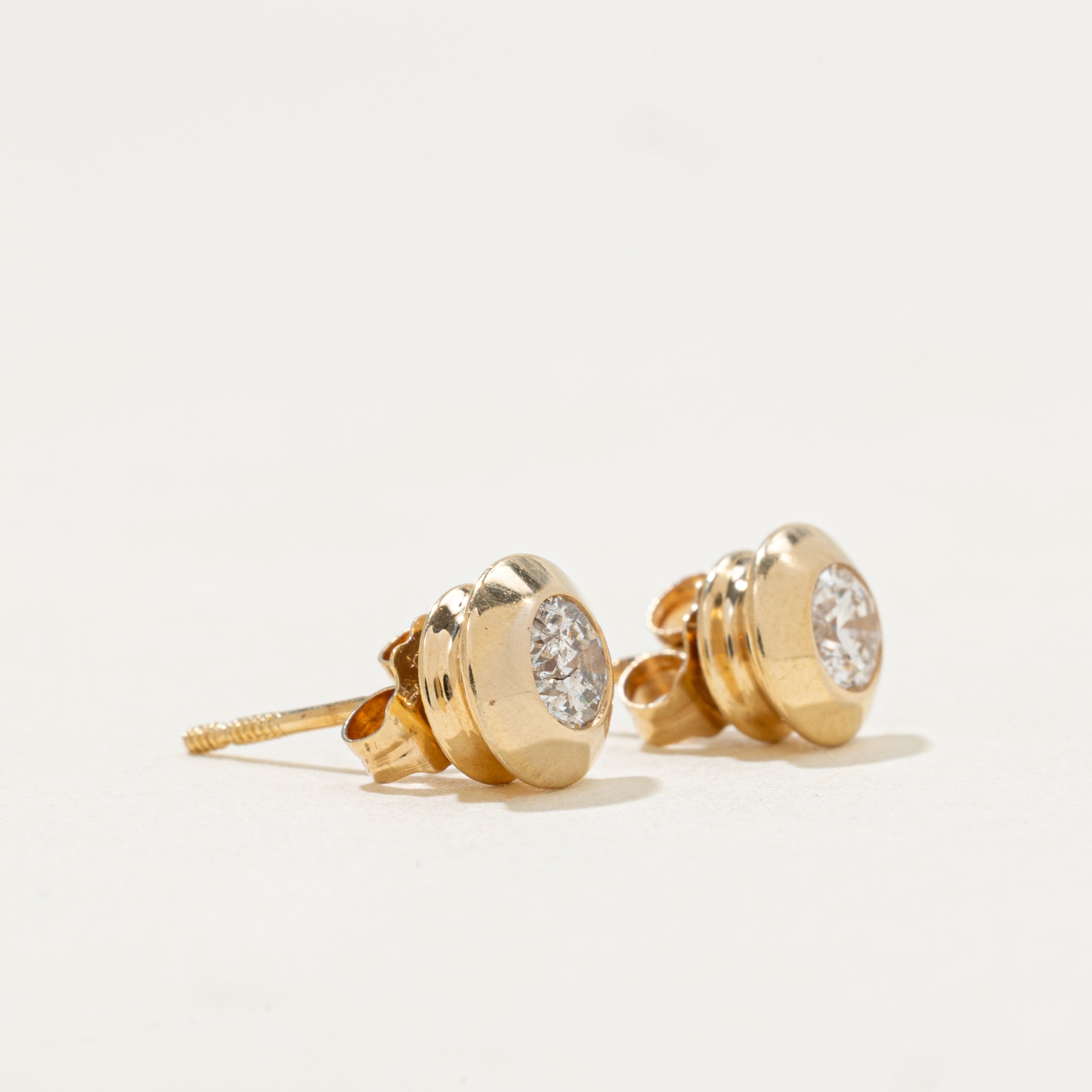 Bezel Set Diamond Roundel Stud Earrings | 0.39ctw