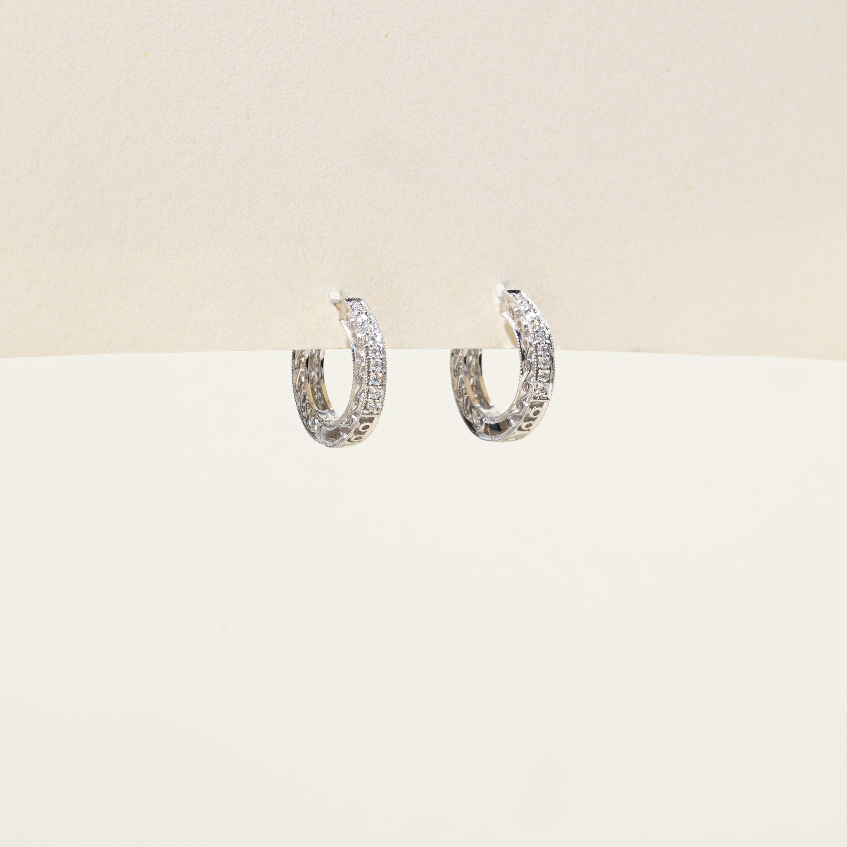 Diamond Milgrain Ornate Hoop Earrings | 0.20ctw