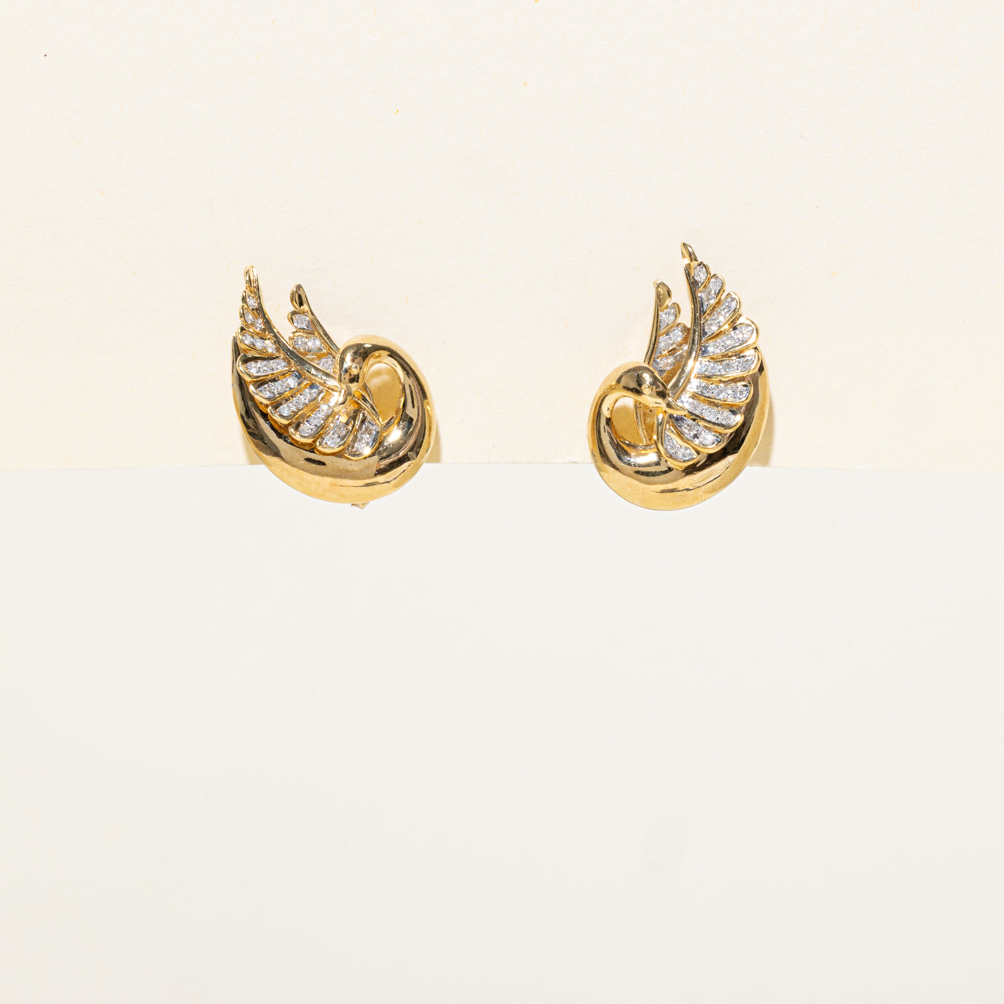 14K Gold Diamond-set Swan Earrings | 0.36ctw