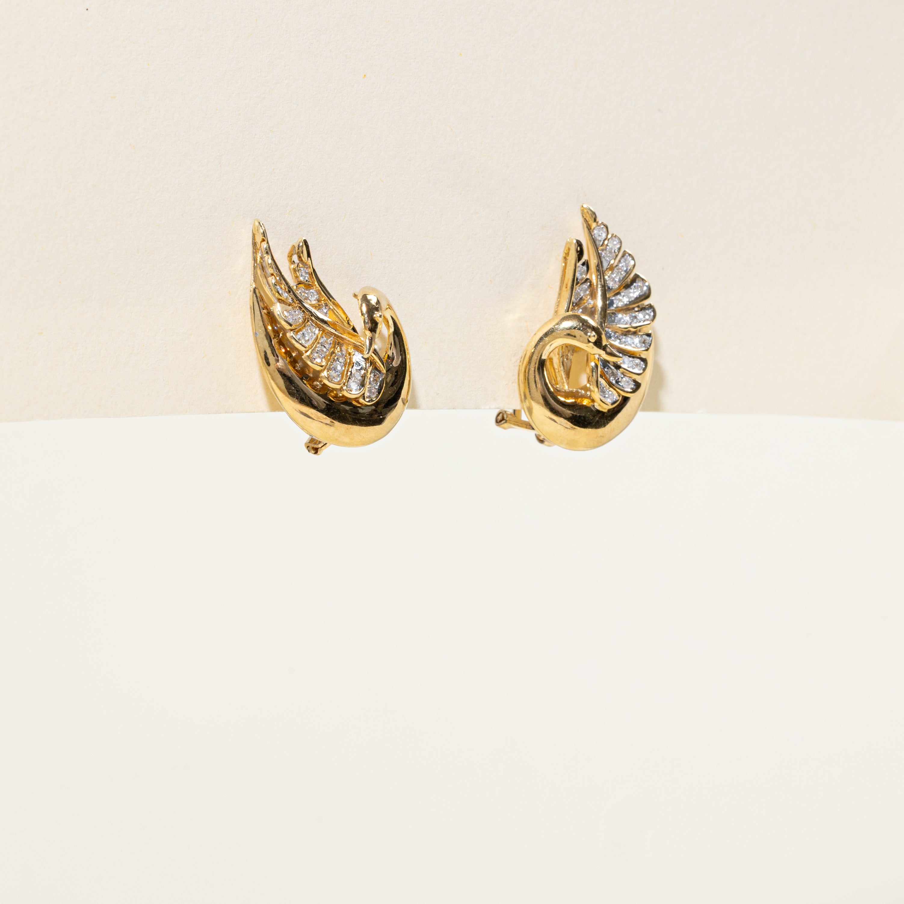14K Gold Diamond-set Swan Earrings | 0.36ctw