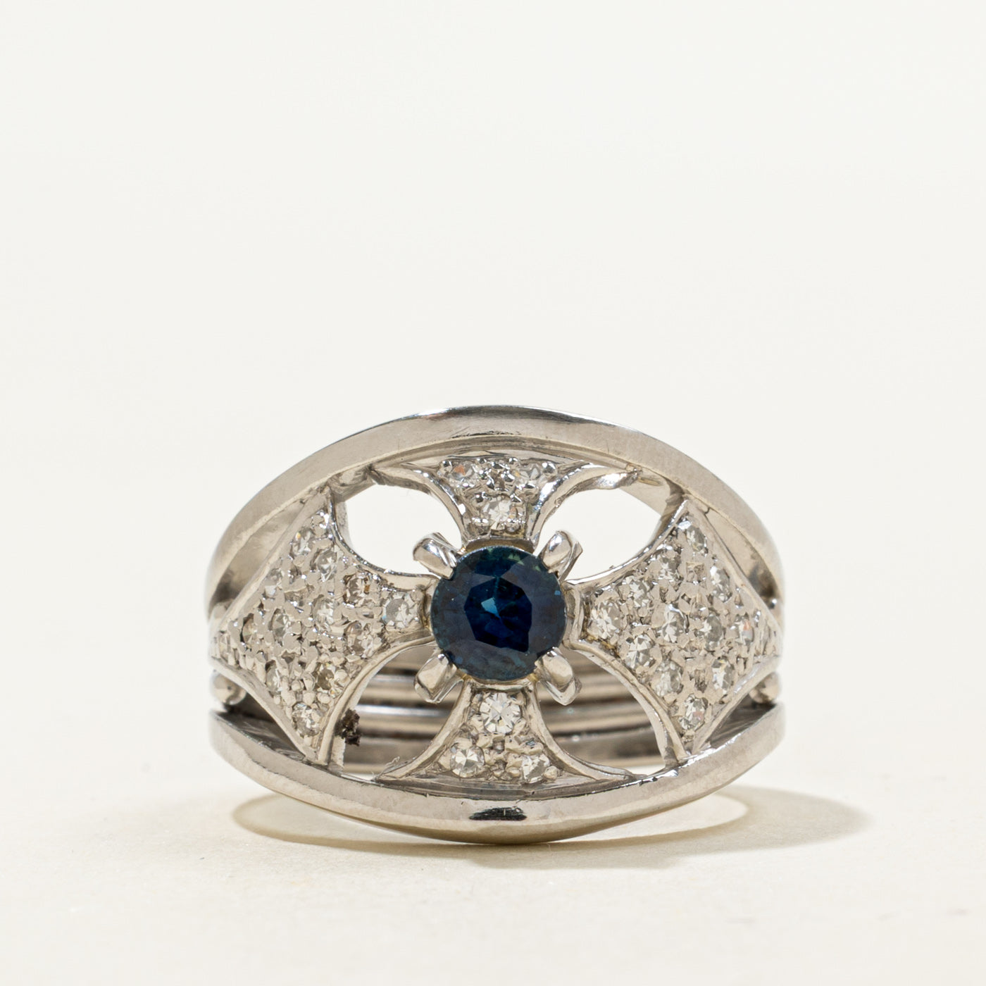 Sapphire & Diamond Geometric Chunky Cocktail Ring | 0.60ct, 0.25ctw | SZ 5.25