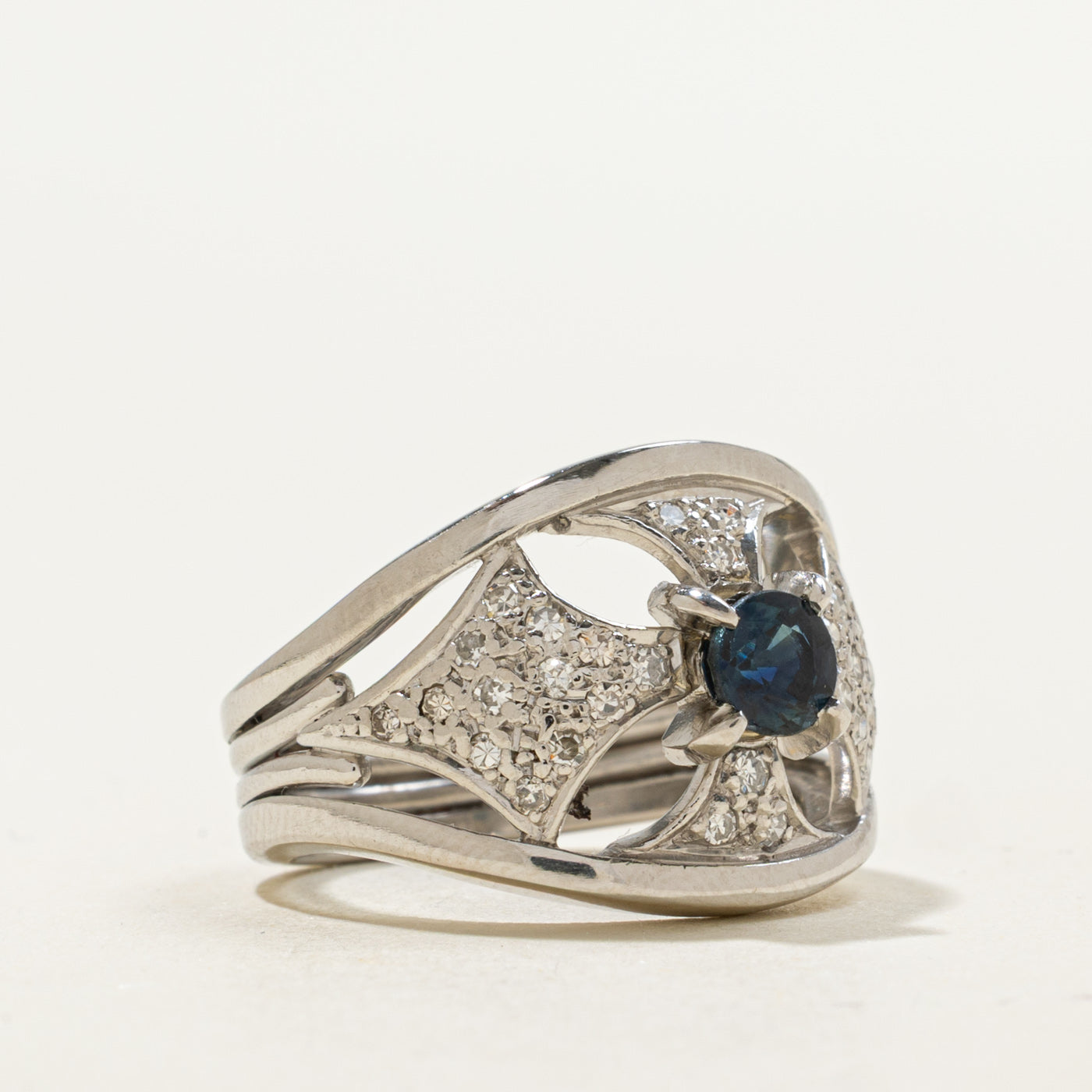 Sapphire & Diamond Geometric Chunky Cocktail Ring | 0.60ct, 0.25ctw | SZ 5.25