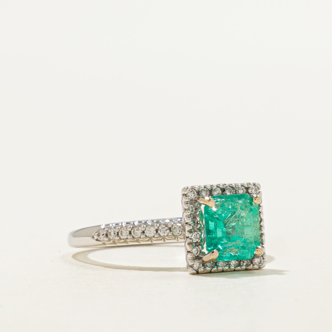 Emerald Cut Emerald & Diamond Halo Ring | 1.43ct, 0.22ctw | SZ 7.0