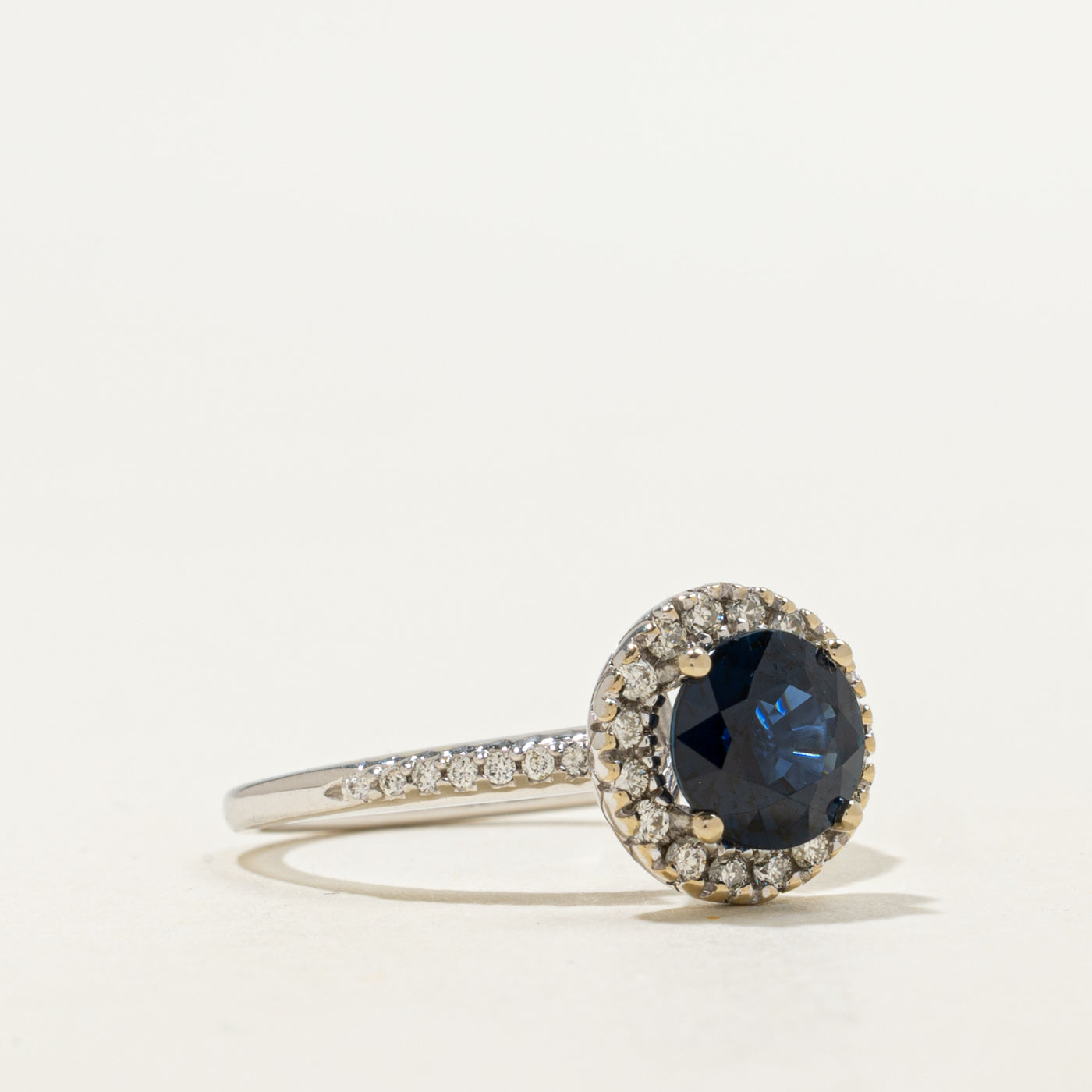 Round Cut Sapphire & Diamond Halo Ring | 1.80ct, 0.25ctw | SZ 7.25