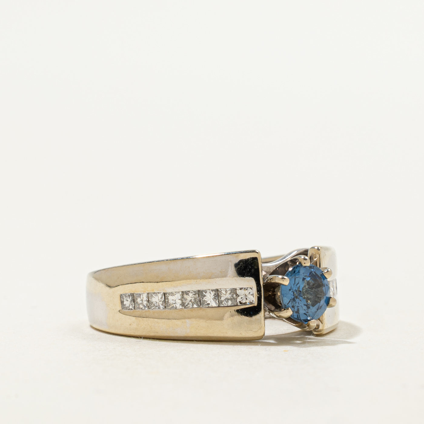 Round Cut Sapphire & Diamond Accented Ring | 0.61ct, 0.50ctw | SZ 7.25