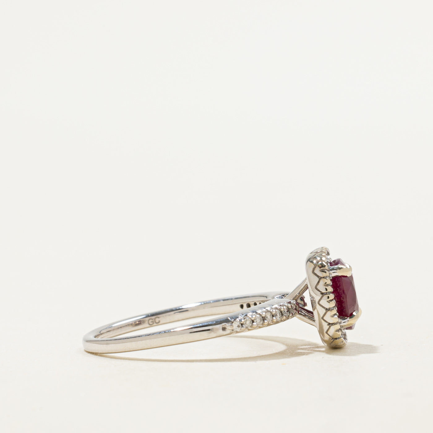 Cushion Cut Ruby & Diamond Halo Ring | 1.68ct, 0.23ctw | SZ 7.0