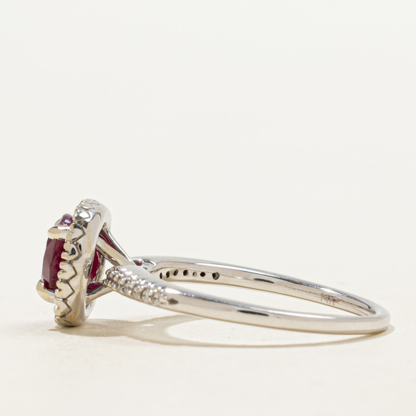 Cushion Cut Ruby & Diamond Halo Ring | 1.68ct, 0.23ctw | SZ 7.0