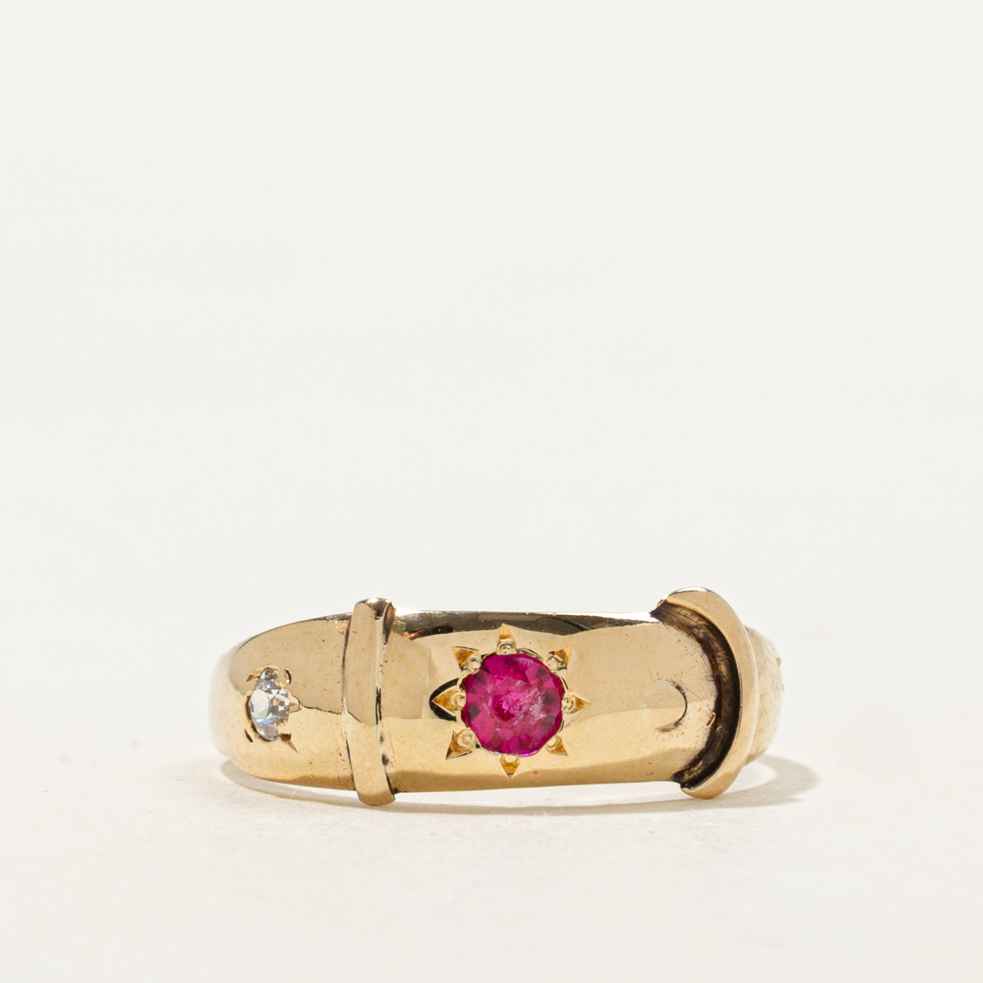 Star Set Ruby & Diamond Buckle Ring | 0.17ct, 0.03ct | SZ3.75