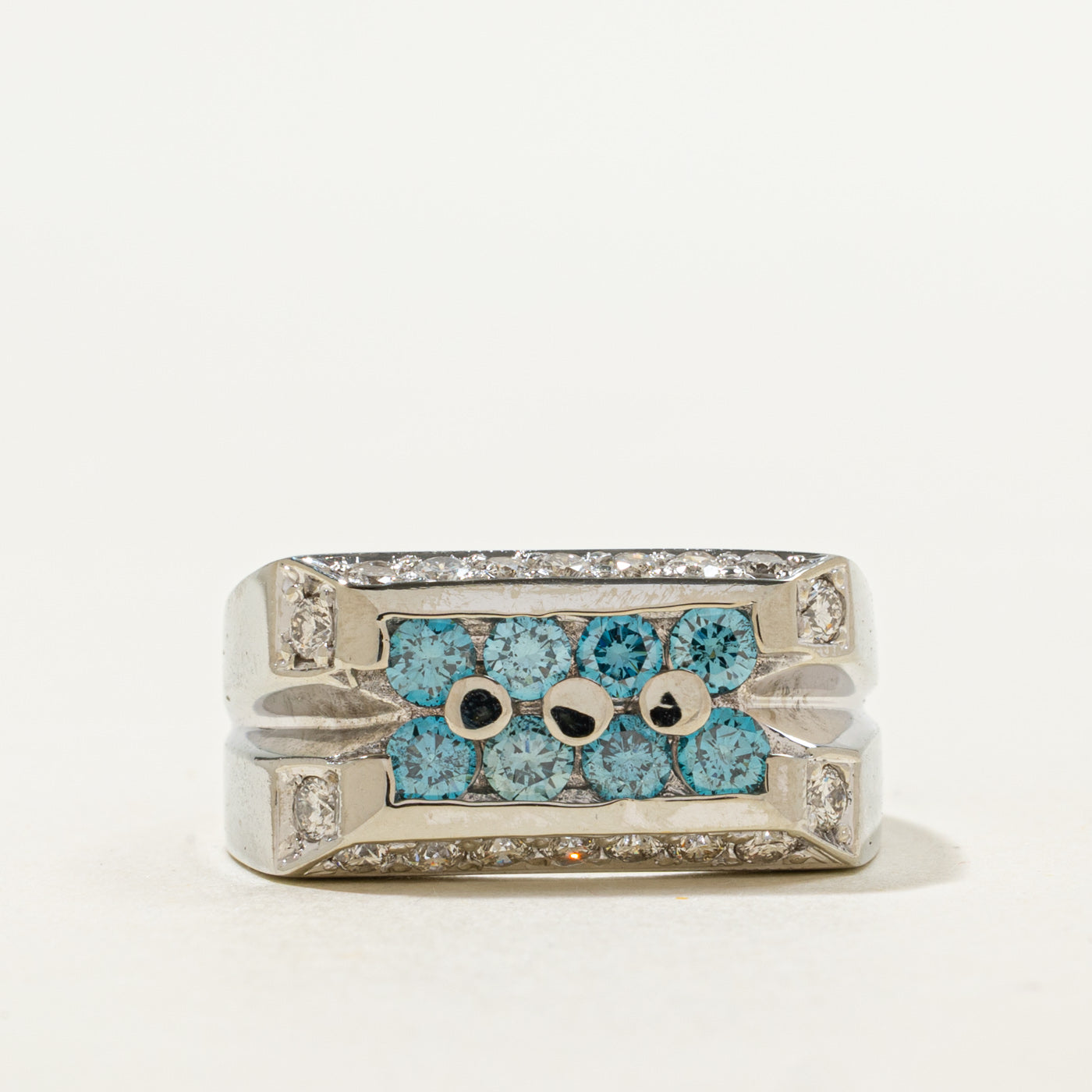 Blue & White Diamond Signet Ring | 1.41ctw | SZ 10.25