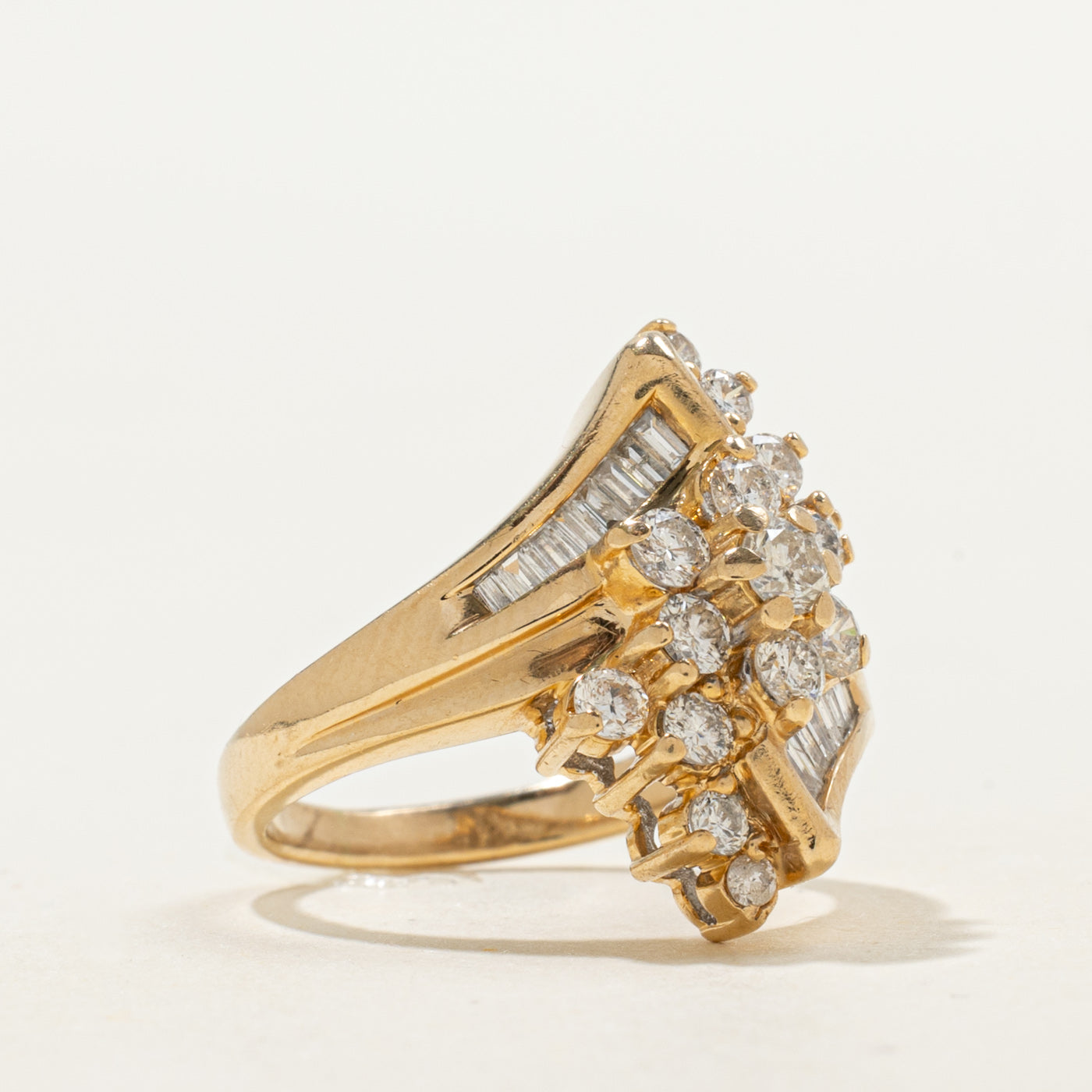 14K Diamond Cluster Bypass Ring | 1.00ctw | SZ 4.75